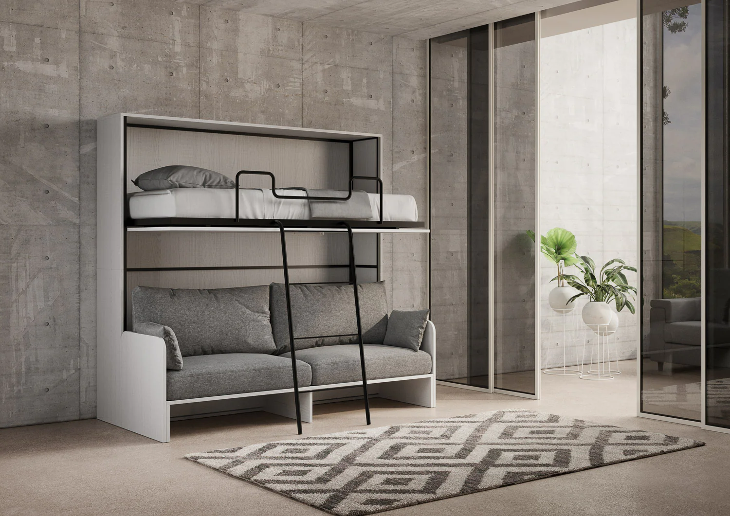Letto a scomparsa doppio orizzontale Kando Sofà con materassi - Image 6