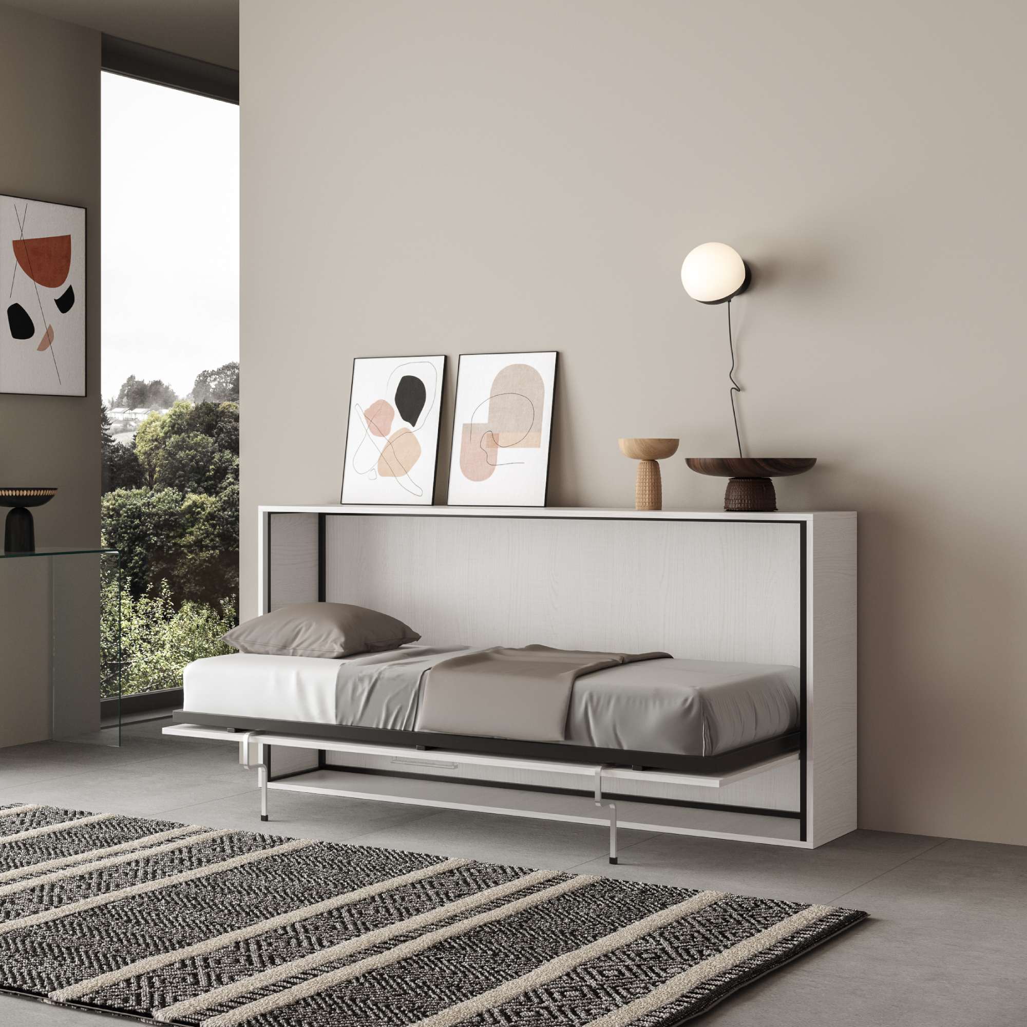 Letto a scomparsa singolo orizzontale Kando con materasso - Image 6