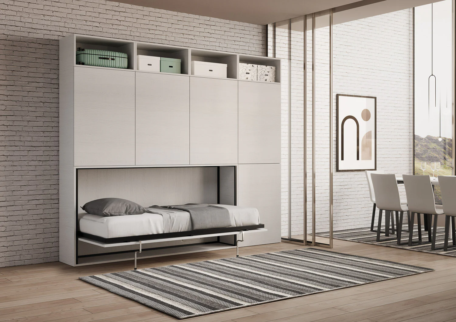 Letto a scomparsa singolo orizzontale Kando con materasso e composizioni disponibili - Image 18