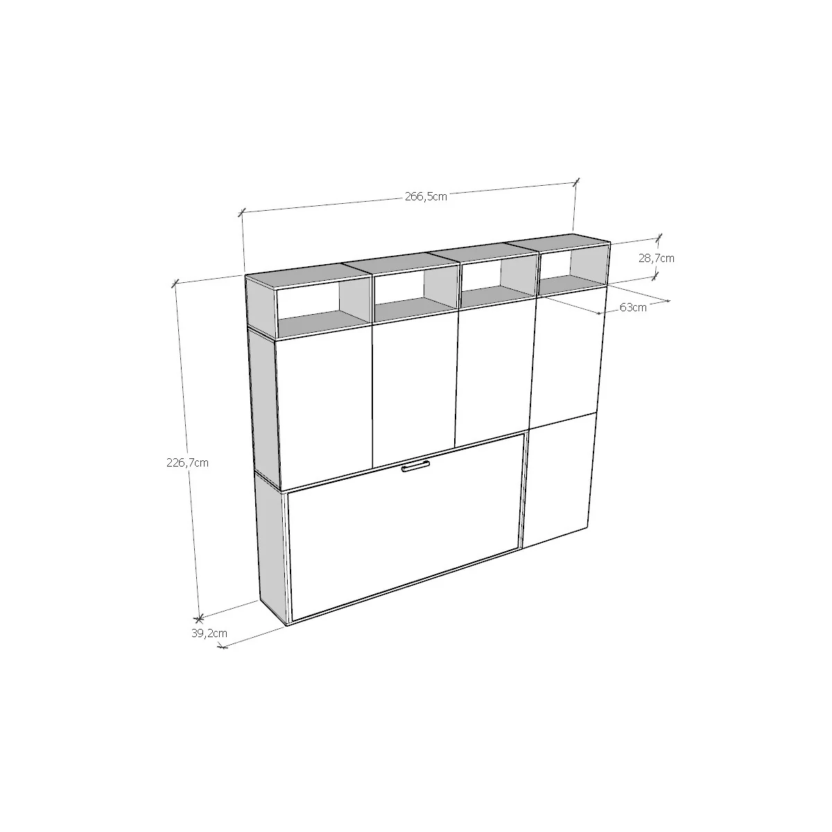 Letto a scomparsa singolo orizzontale Kando con materasso e composizioni disponibili - Image 19