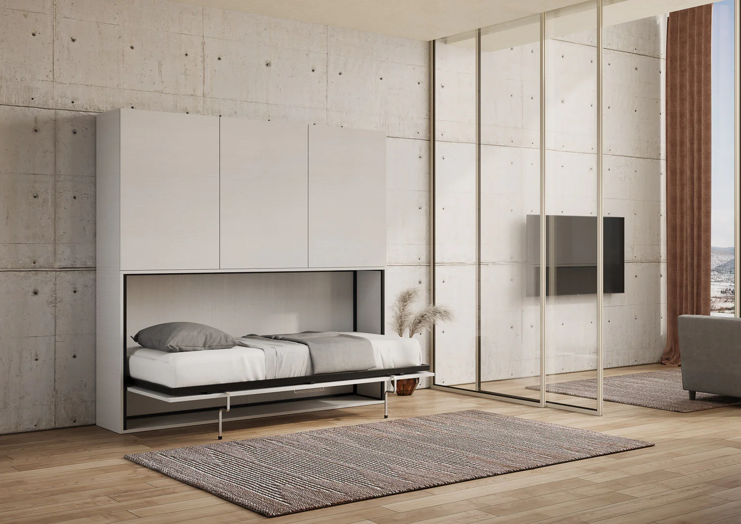 Letto a scomparsa singolo orizzontale Kando con materasso e composizioni disponibili - Image 34