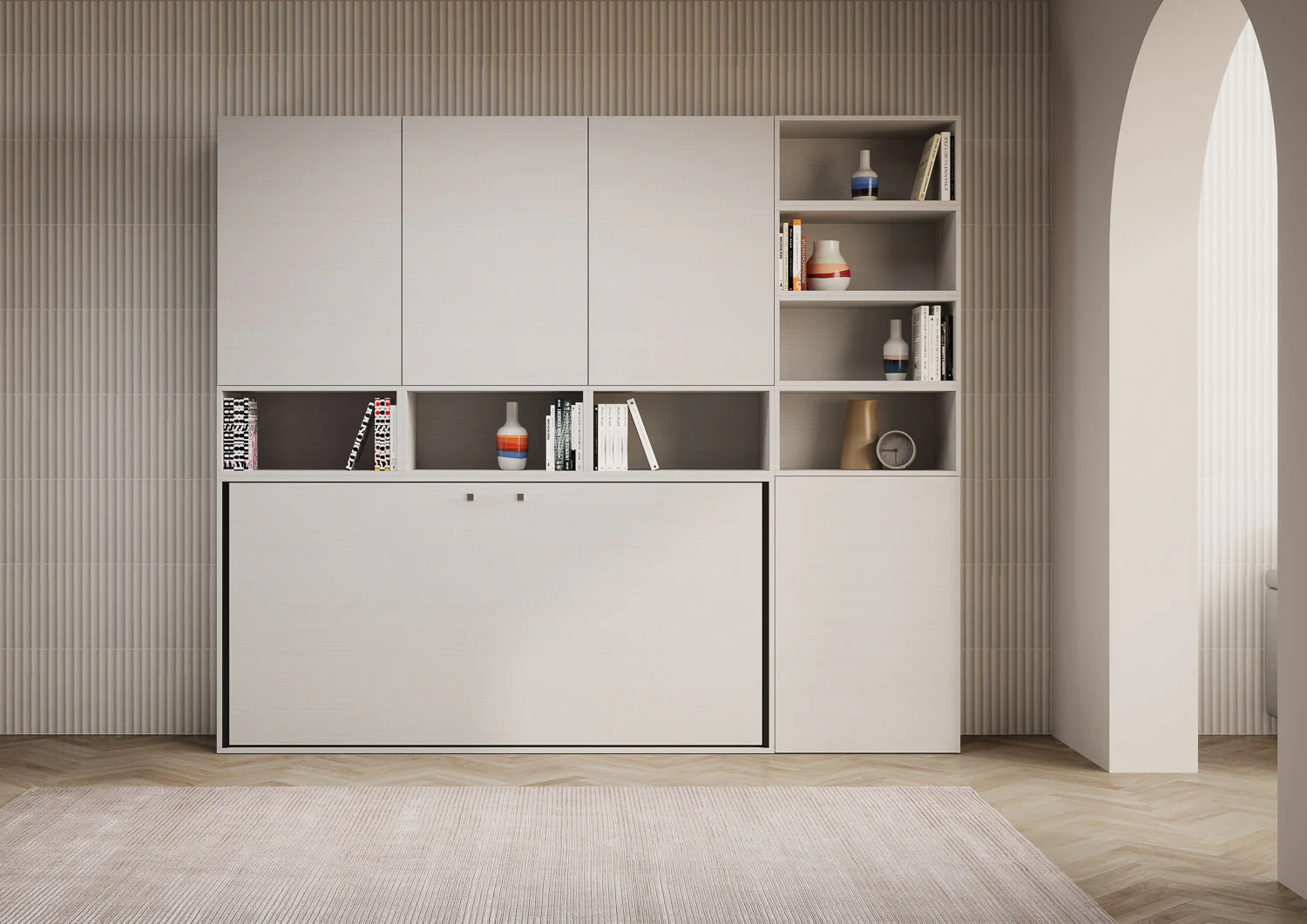 Letto a scomparsa singolo orizzontale Kando con materasso e composizioni disponibili - Image 38