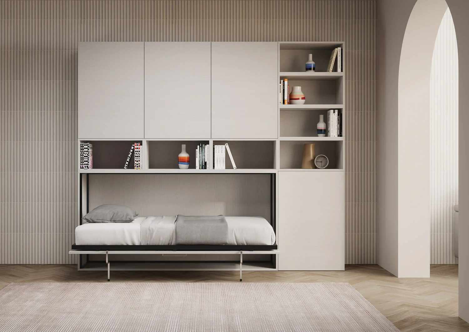 Letto a scomparsa singolo orizzontale Kando con materasso e composizioni disponibili - Image 39