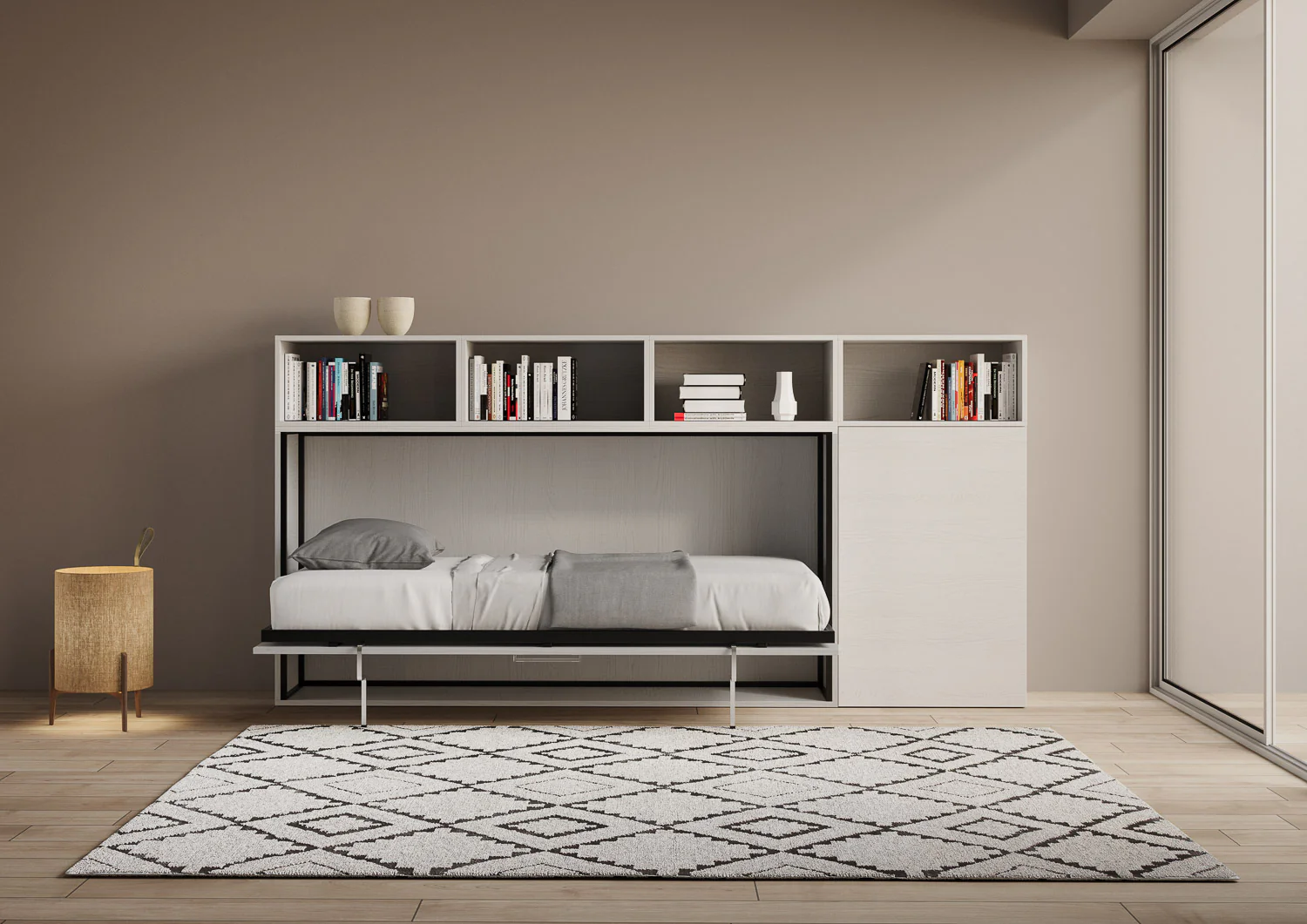 Letto a scomparsa singolo orizzontale Kando con materasso e composizioni disponibili - Image 4