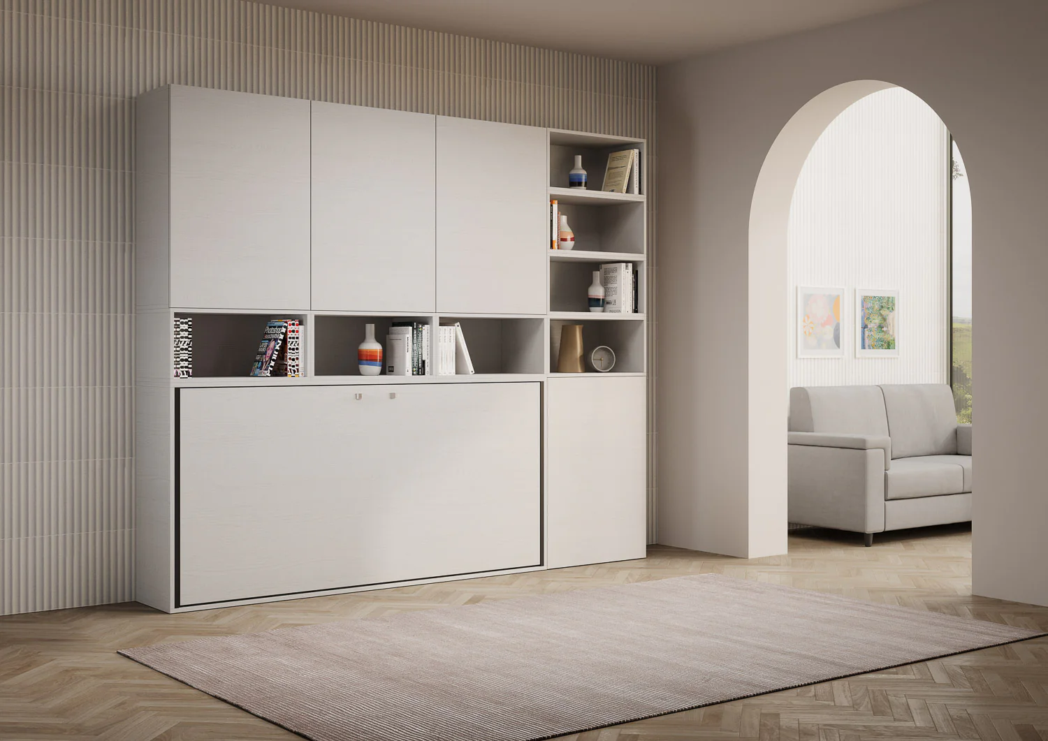 Letto a scomparsa singolo orizzontale Kando con materasso e composizioni disponibili - Image 41