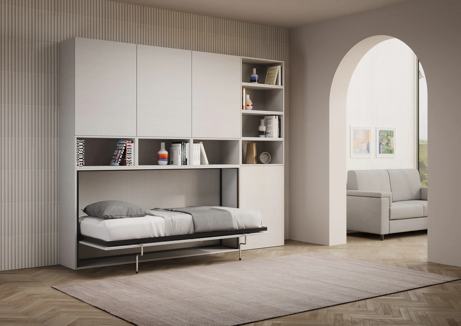 Letto a scomparsa singolo orizzontale Kando con materasso e composizioni disponibili - Image 42