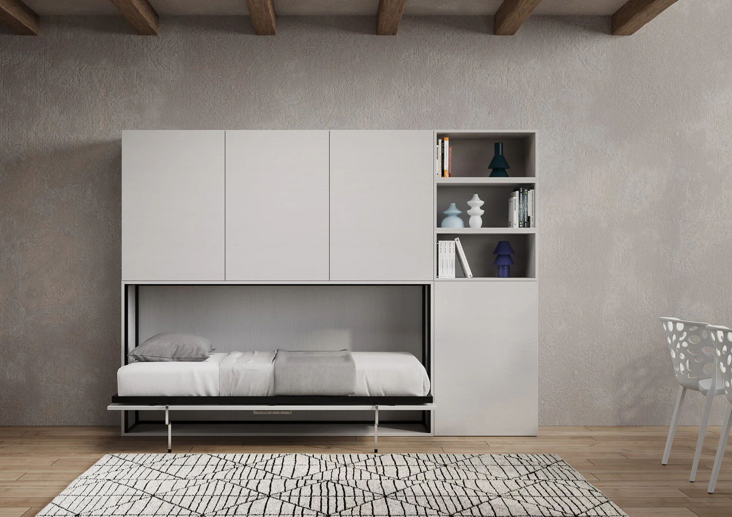 Letto a scomparsa singolo orizzontale Kando con materasso e composizioni disponibili - Image 47