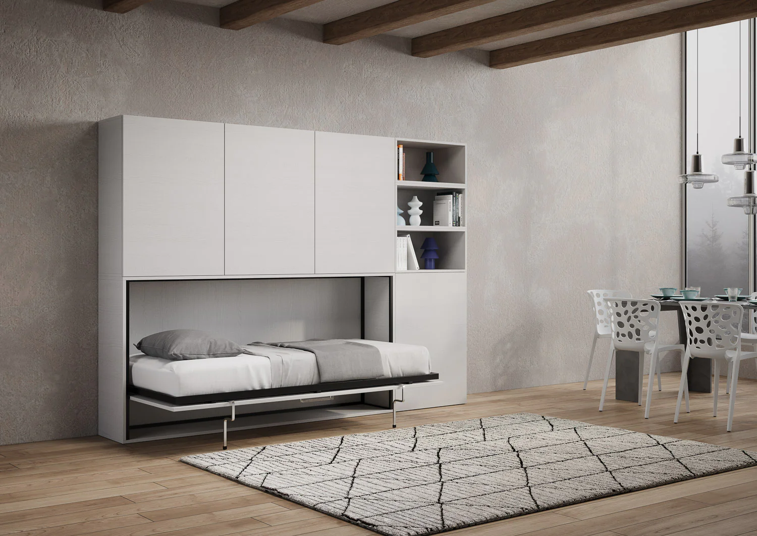 Letto a scomparsa singolo orizzontale Kando con materasso e composizioni disponibili - Image 50