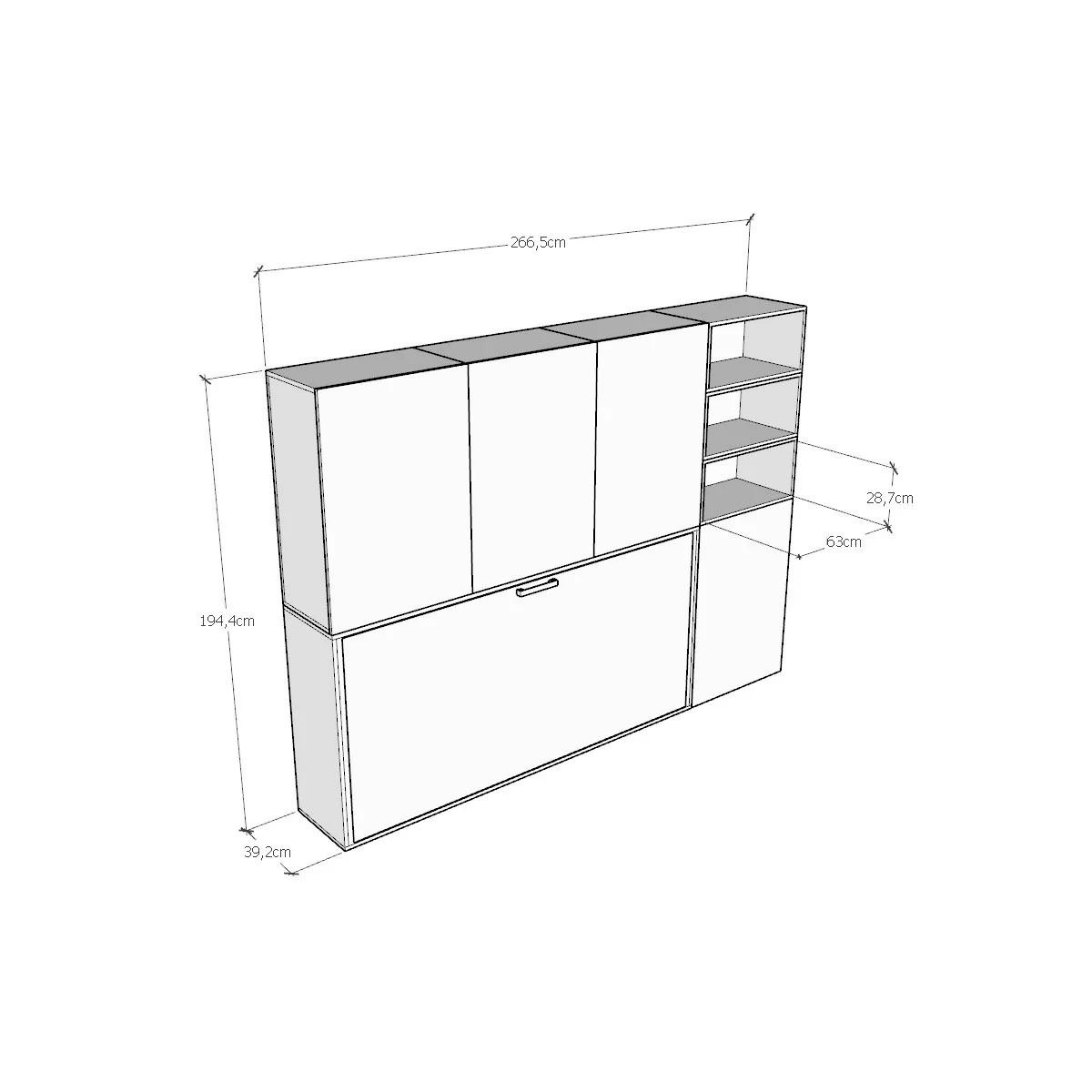 Letto a scomparsa singolo orizzontale Kando con materasso e composizioni disponibili - Image 51