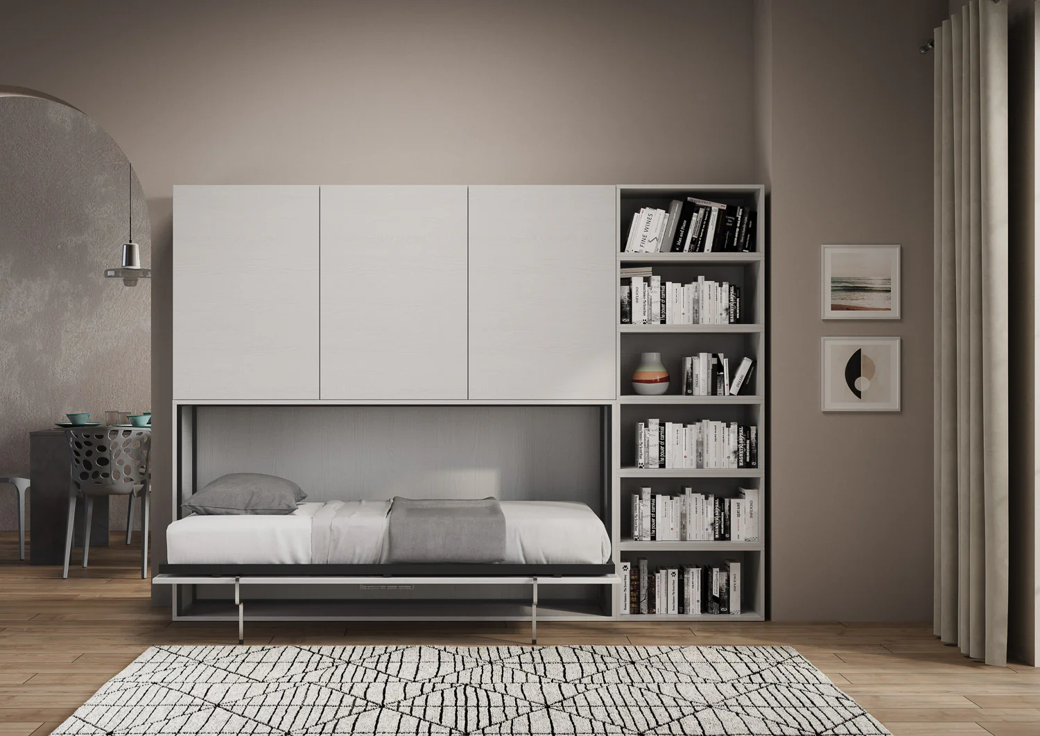 Letto a scomparsa singolo orizzontale Kando con materasso e composizioni disponibili - Image 53