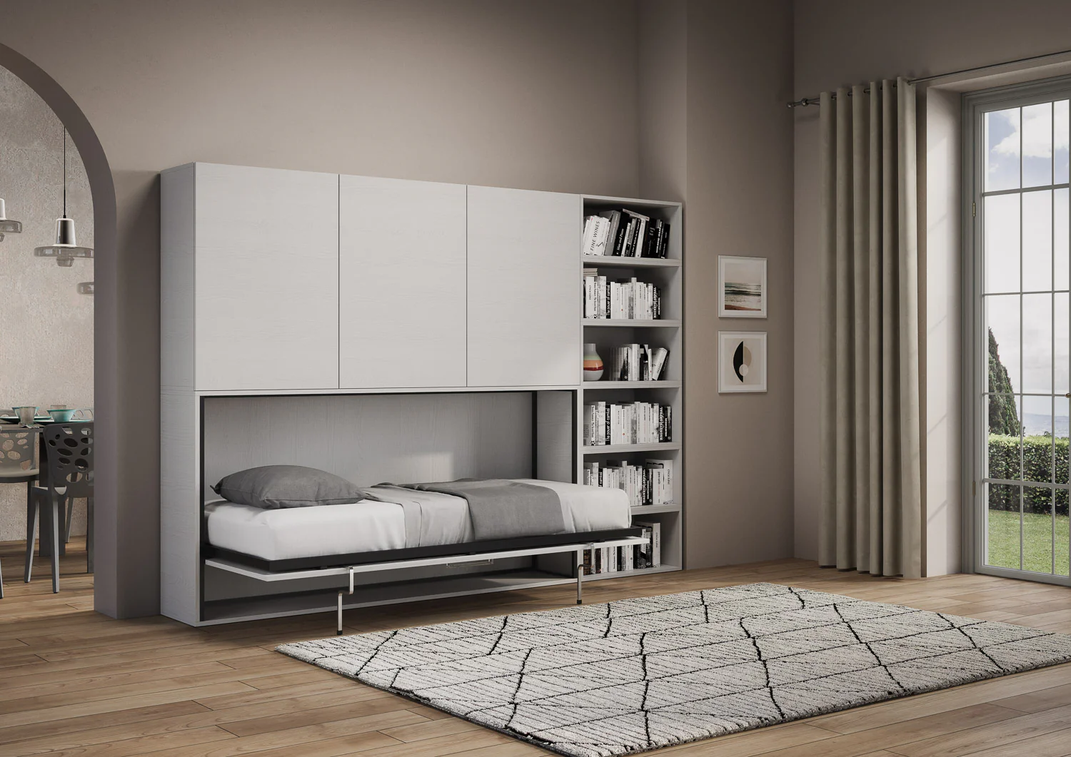 Letto a scomparsa singolo orizzontale Kando con materasso e composizioni disponibili - Image 56