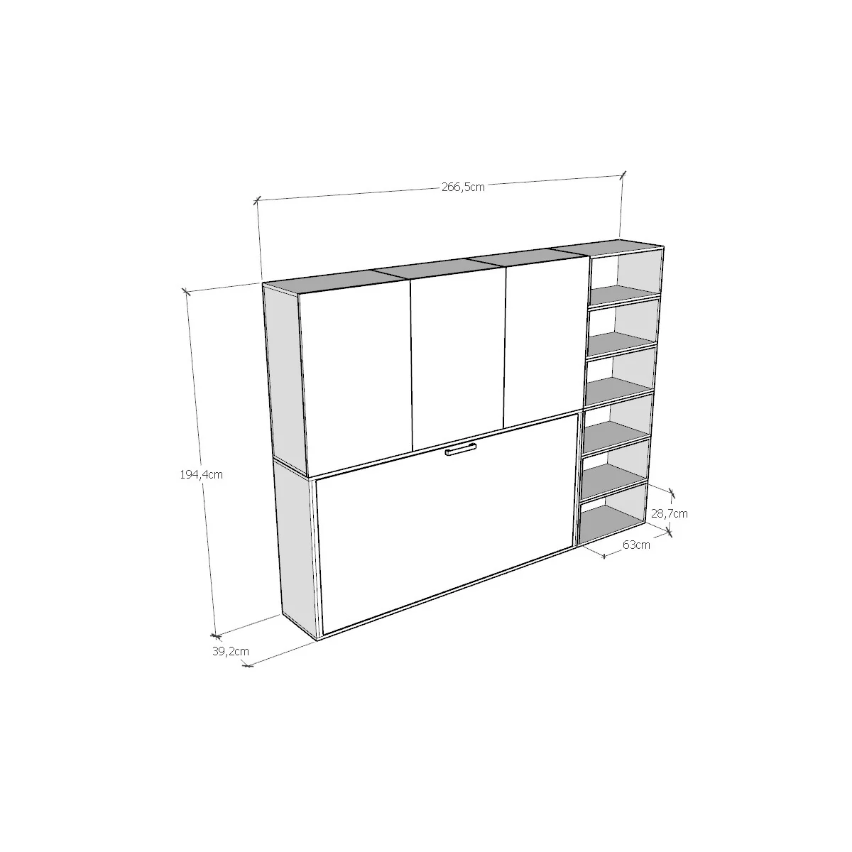 Letto a scomparsa singolo orizzontale Kando con materasso e composizioni disponibili - Image 57