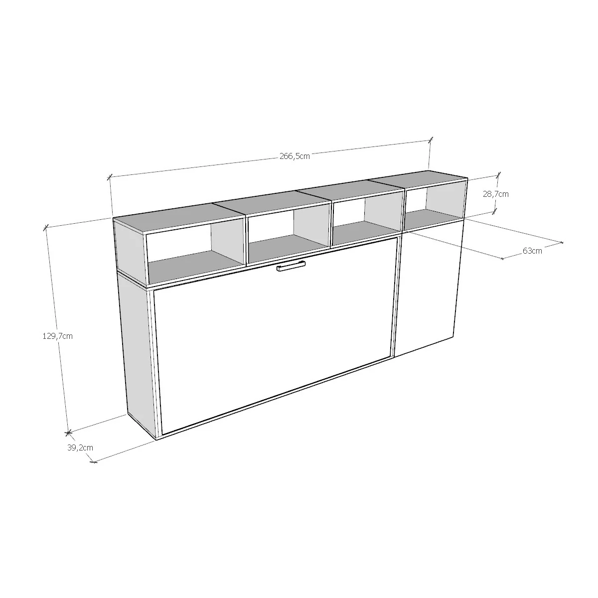 Letto a scomparsa singolo orizzontale Kando con materasso e composizioni disponibili - Image 8
