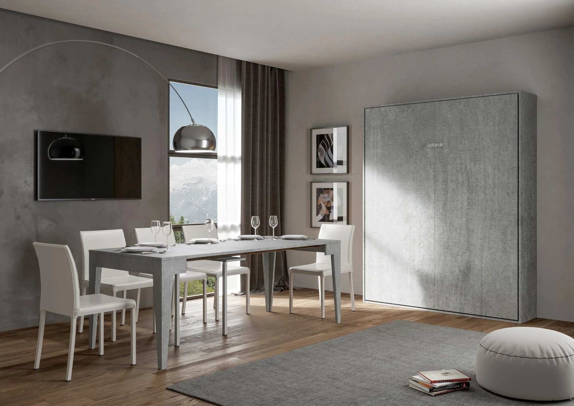 Letto matrimoniale a scomparsa 160 verticale Kentaro con colonna e pensili - Image 11