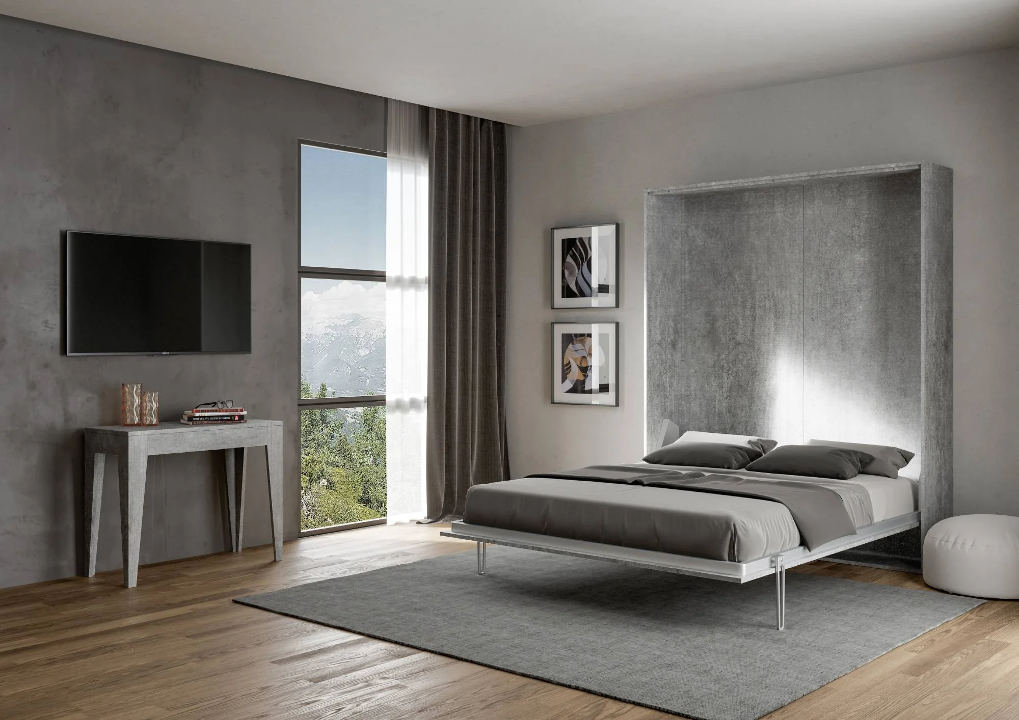Letto matrimoniale a scomparsa 160 verticale Kentaro con colonna e pensili - Image 12
