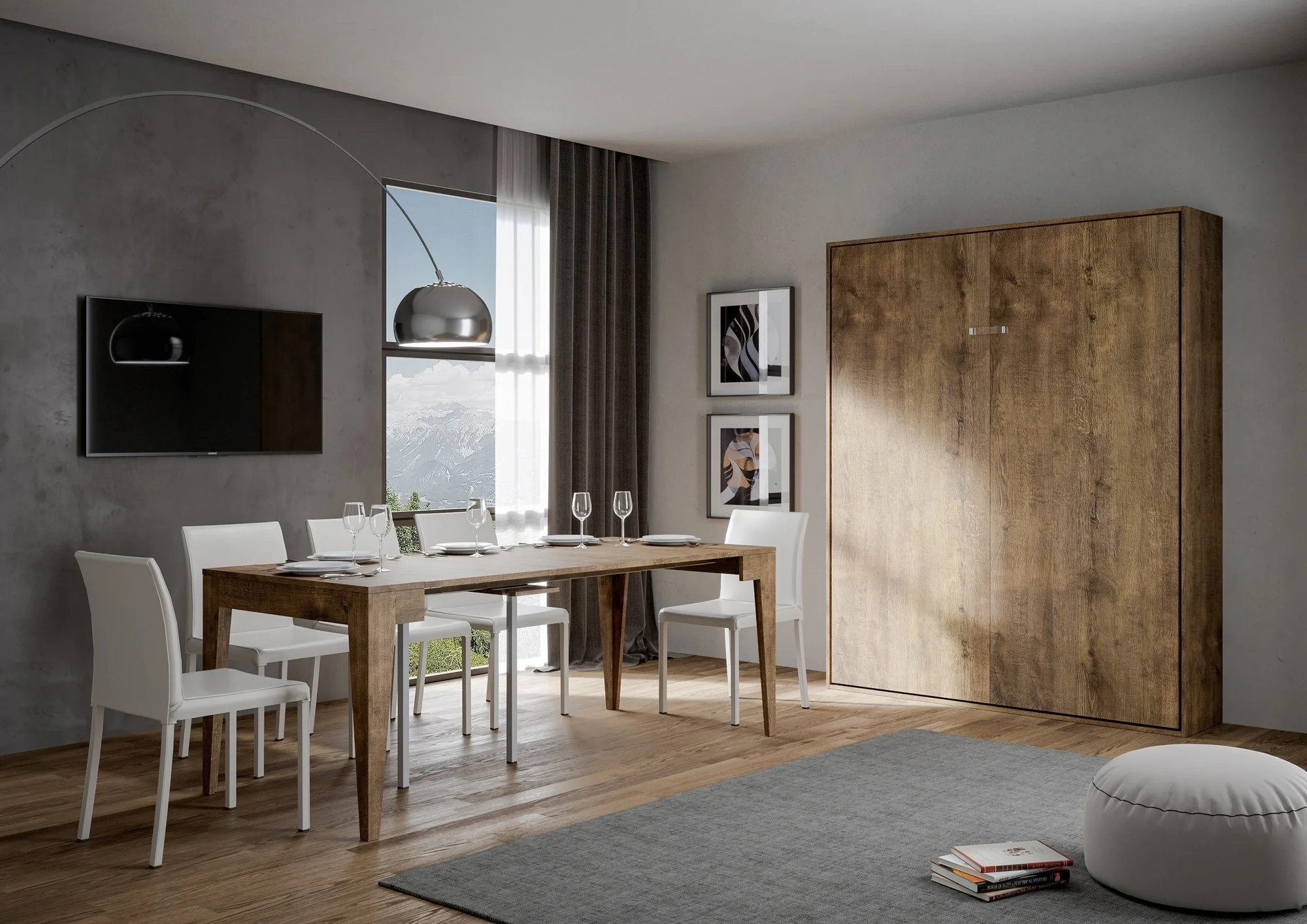 Letto matrimoniale a scomparsa 160 verticale Kentaro con colonna e pensili - Image 14