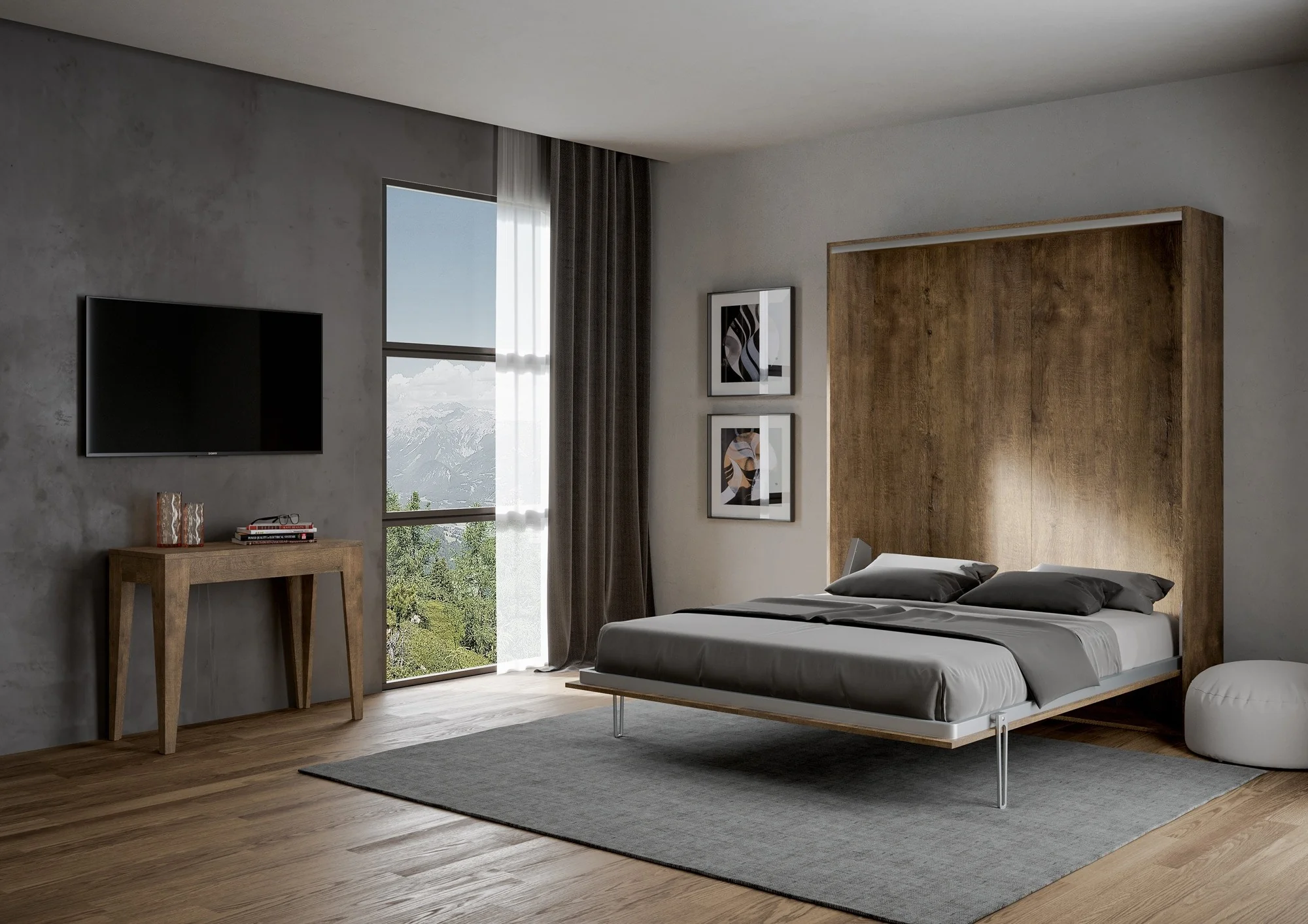 Letto matrimoniale a scomparsa 160 verticale Kentaro con colonna e pensili - Image 15