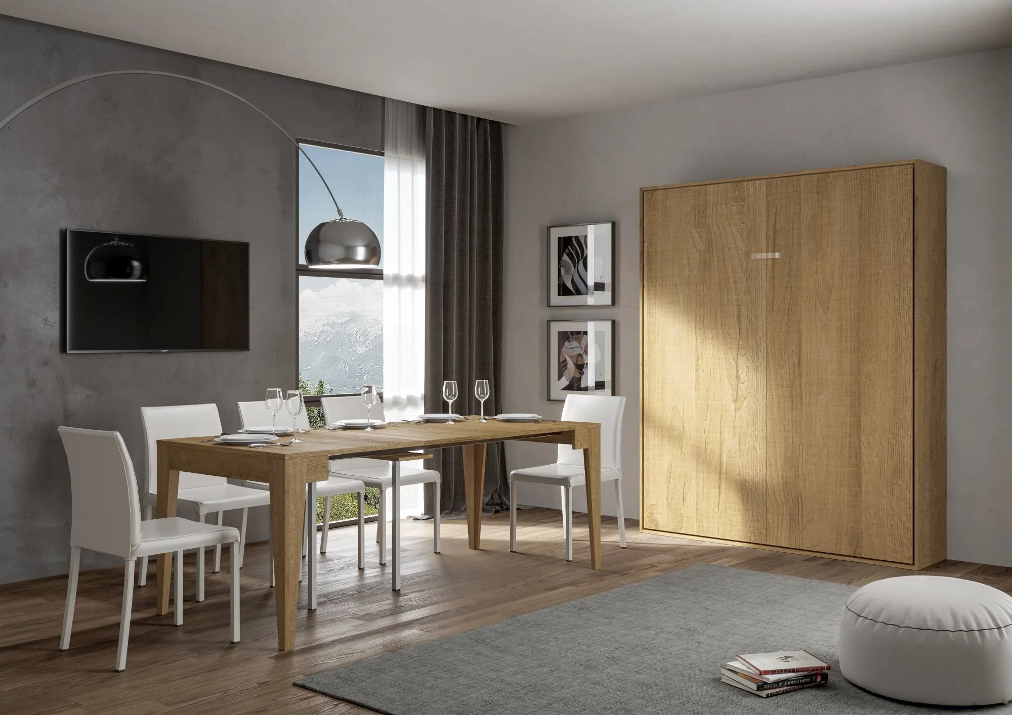 Letto matrimoniale a scomparsa 160 verticale Kentaro con colonna e pensili - Image 17