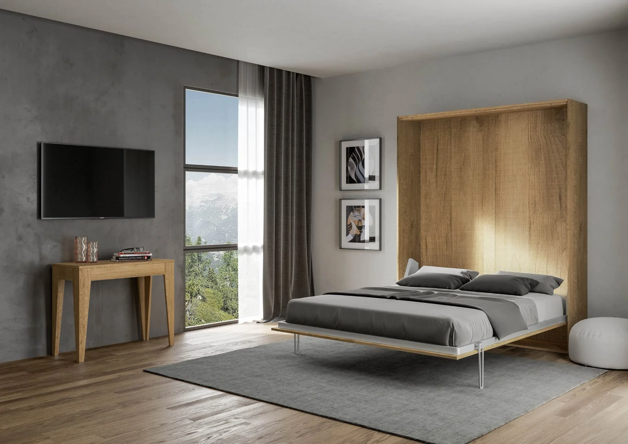 Letto matrimoniale a scomparsa 160 verticale Kentaro con colonna e pensili - Image 18