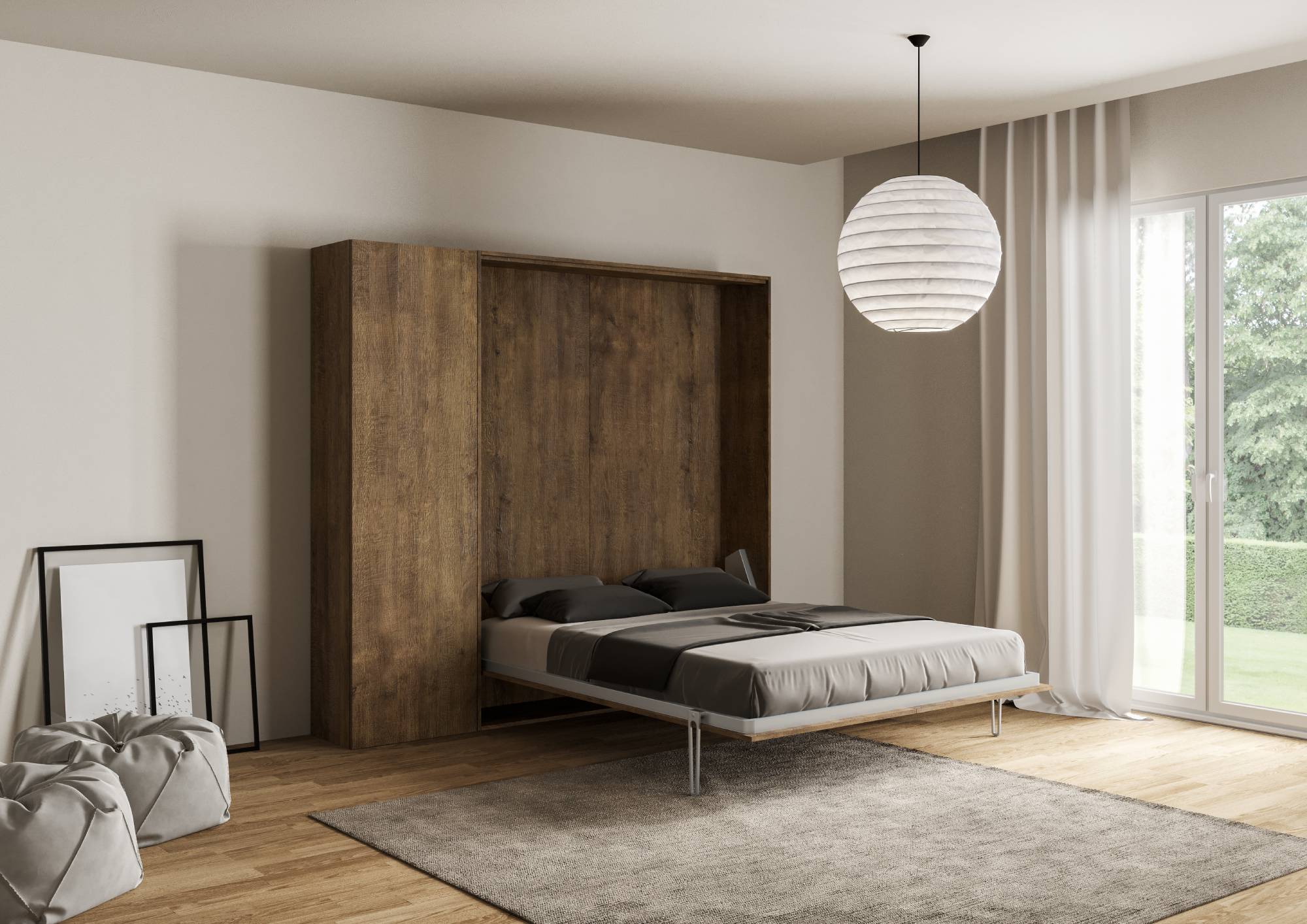 Letto matrimoniale a scomparsa 160 verticale Kentaro con colonna e pensili - Image 28