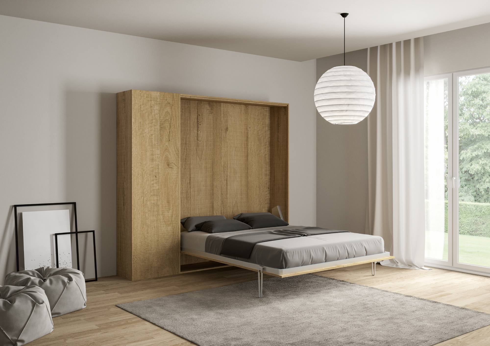 Letto matrimoniale a scomparsa 160 verticale Kentaro con colonna e pensili - Image 31