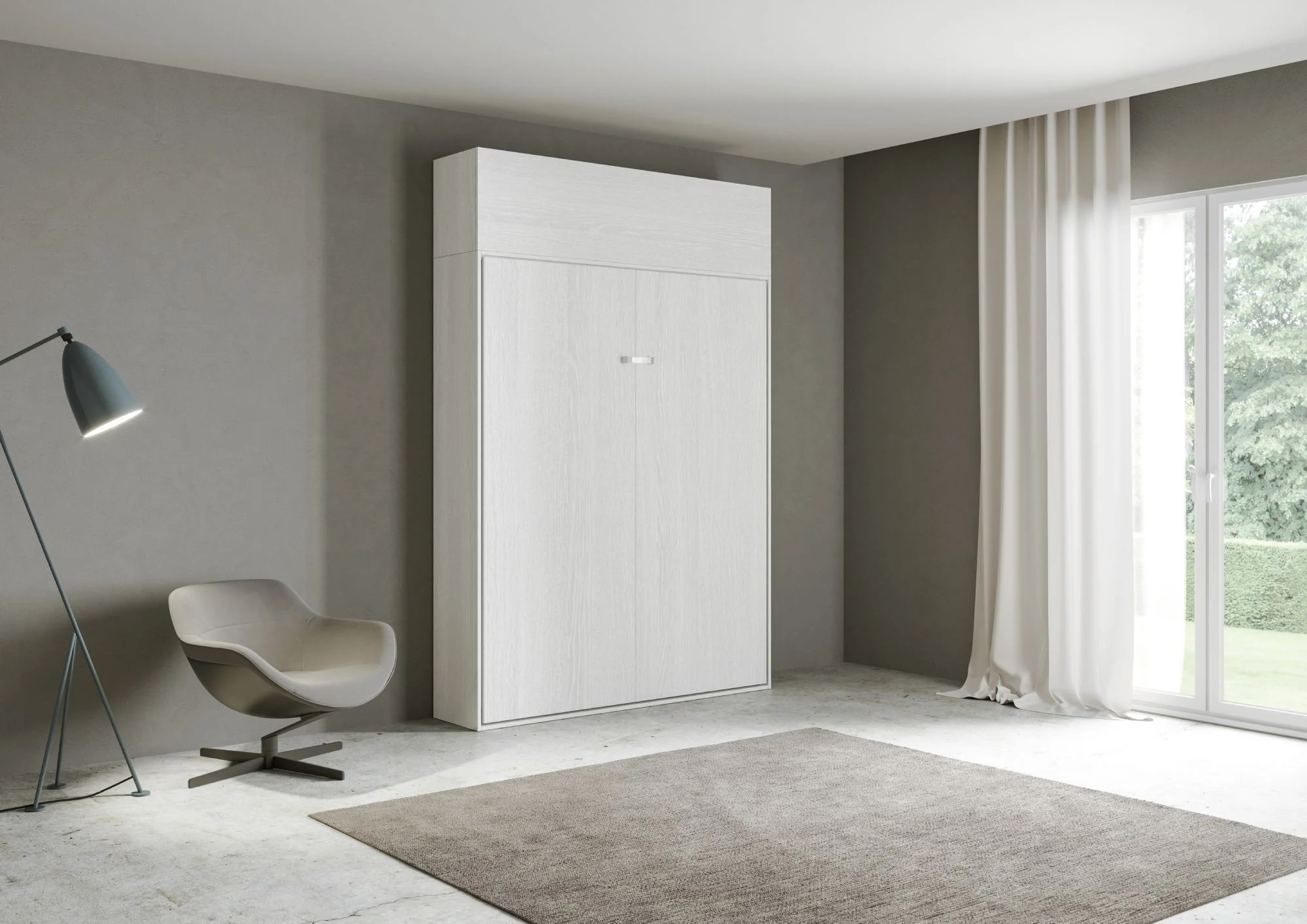 Letto matrimoniale a scomparsa 160 verticale Kentaro con colonna e pensili - Image 32