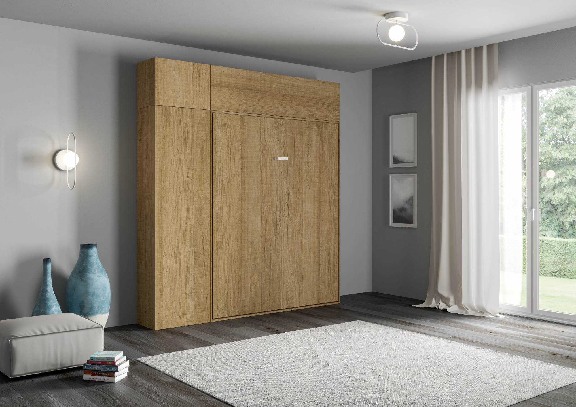 Letto matrimoniale a scomparsa 160 verticale Kentaro con colonna e pensili - Image 50