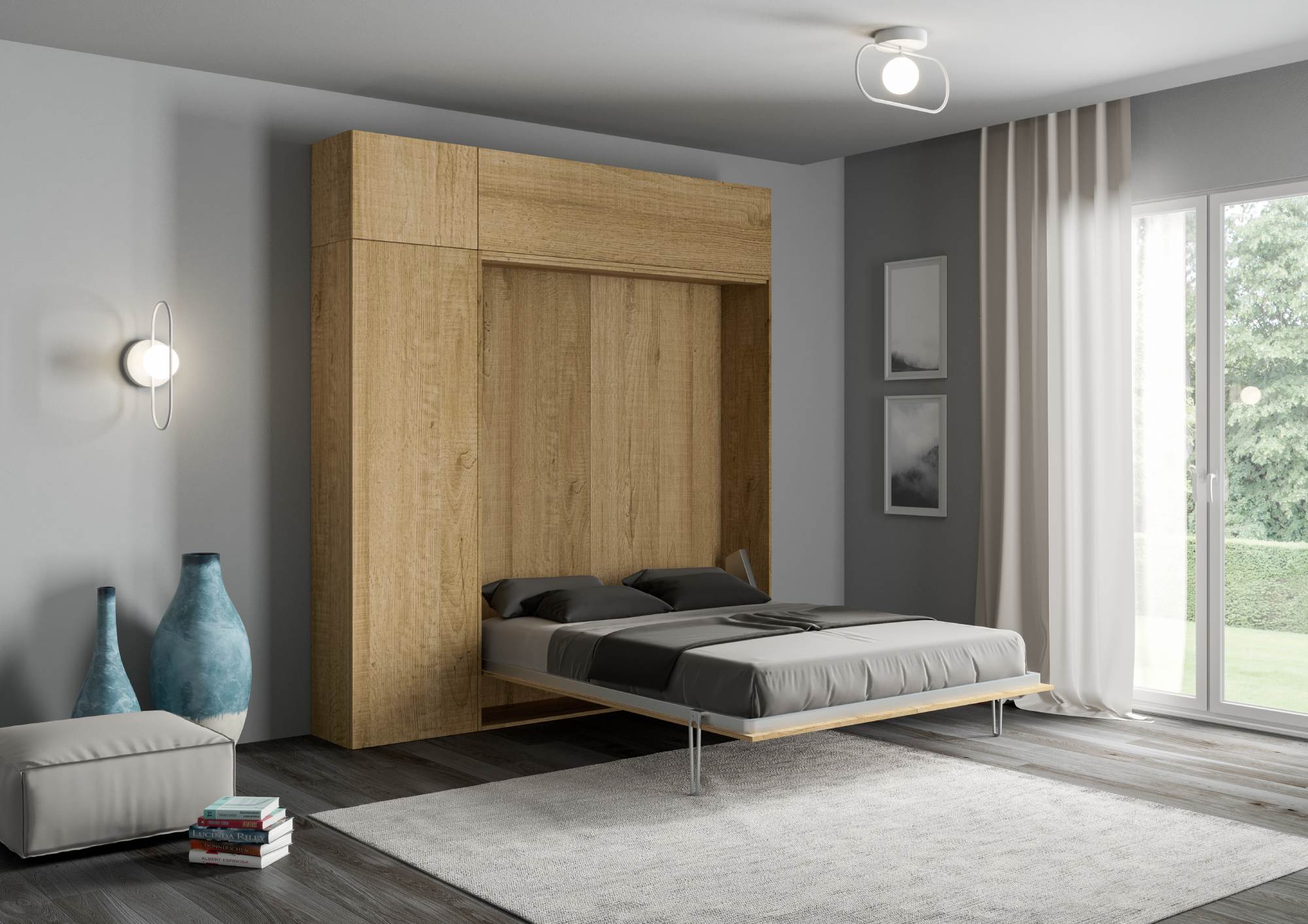 Letto matrimoniale a scomparsa 160 verticale Kentaro con colonna e pensili - Image 51