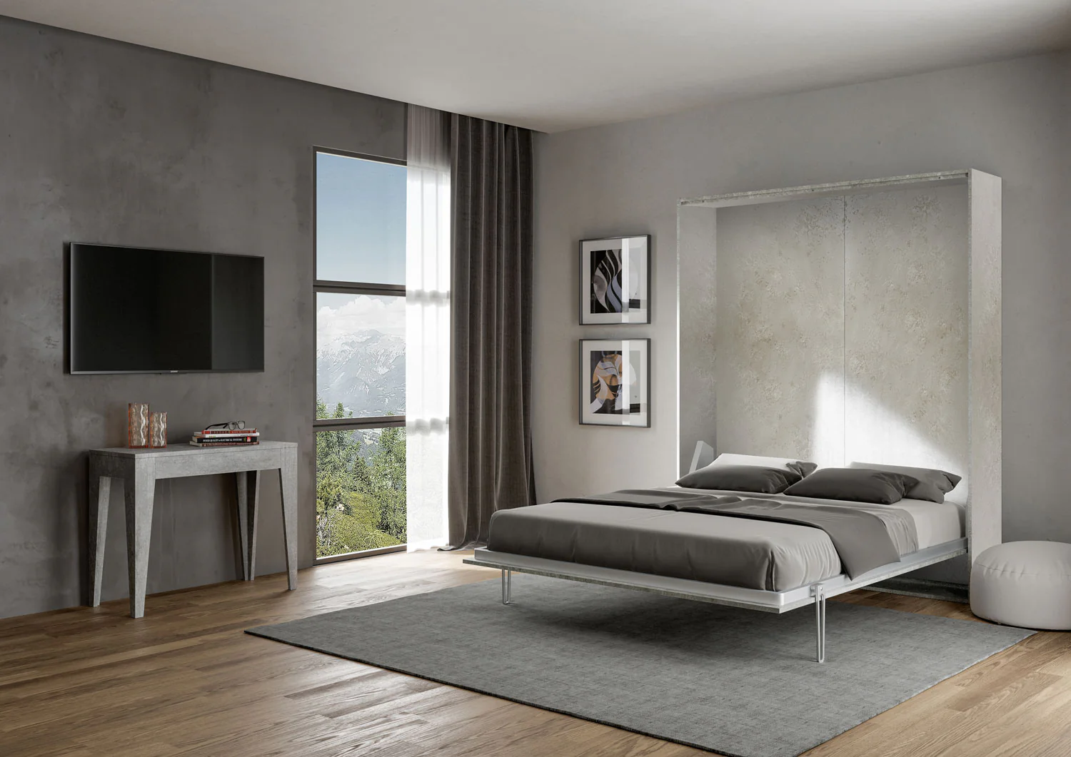 Letto matrimoniale a scomparsa 160 verticale Kentaro con colonna e pensili - Image 7