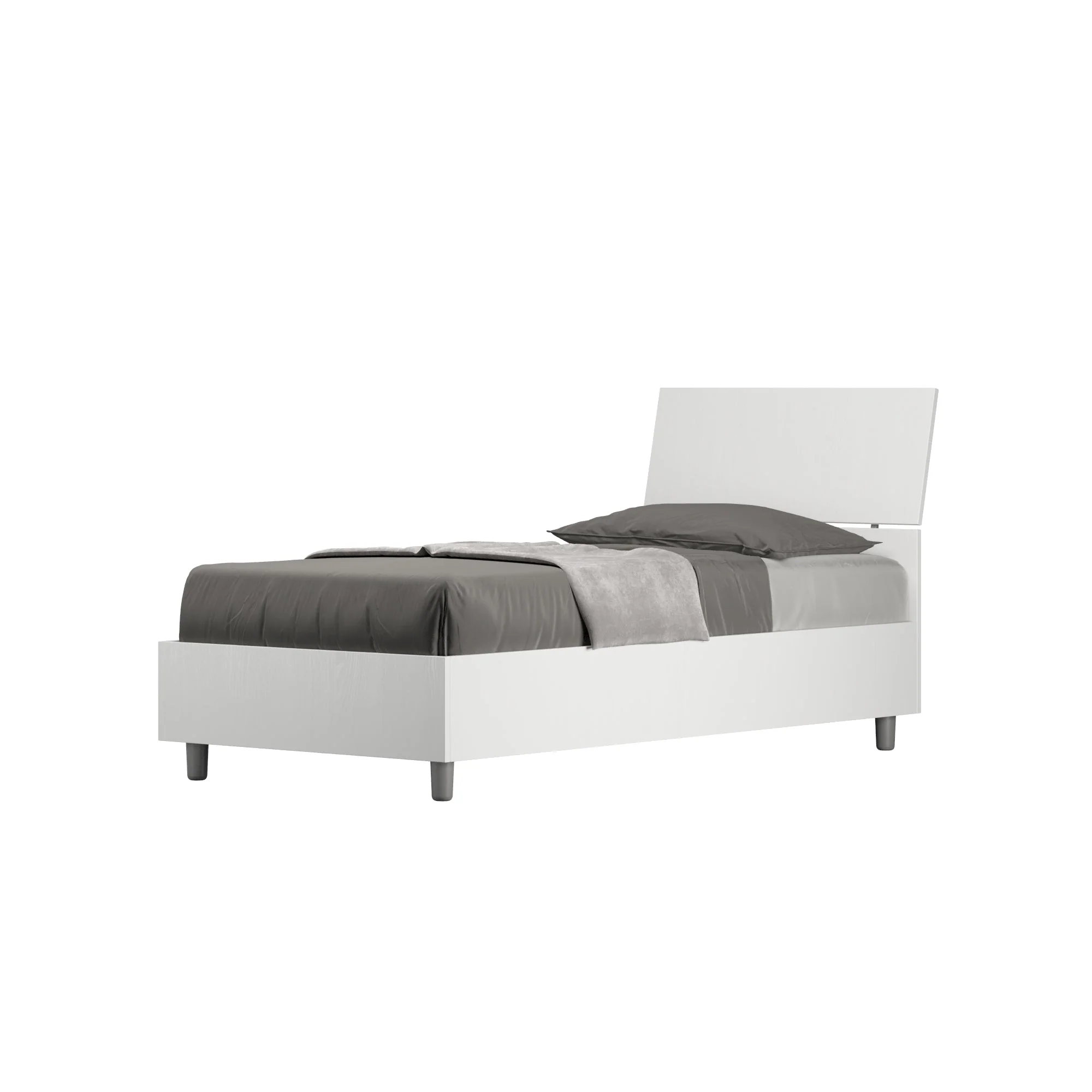 Letto singolo 80x190 testata inclinata Demas senza rete, con rete, contenitore