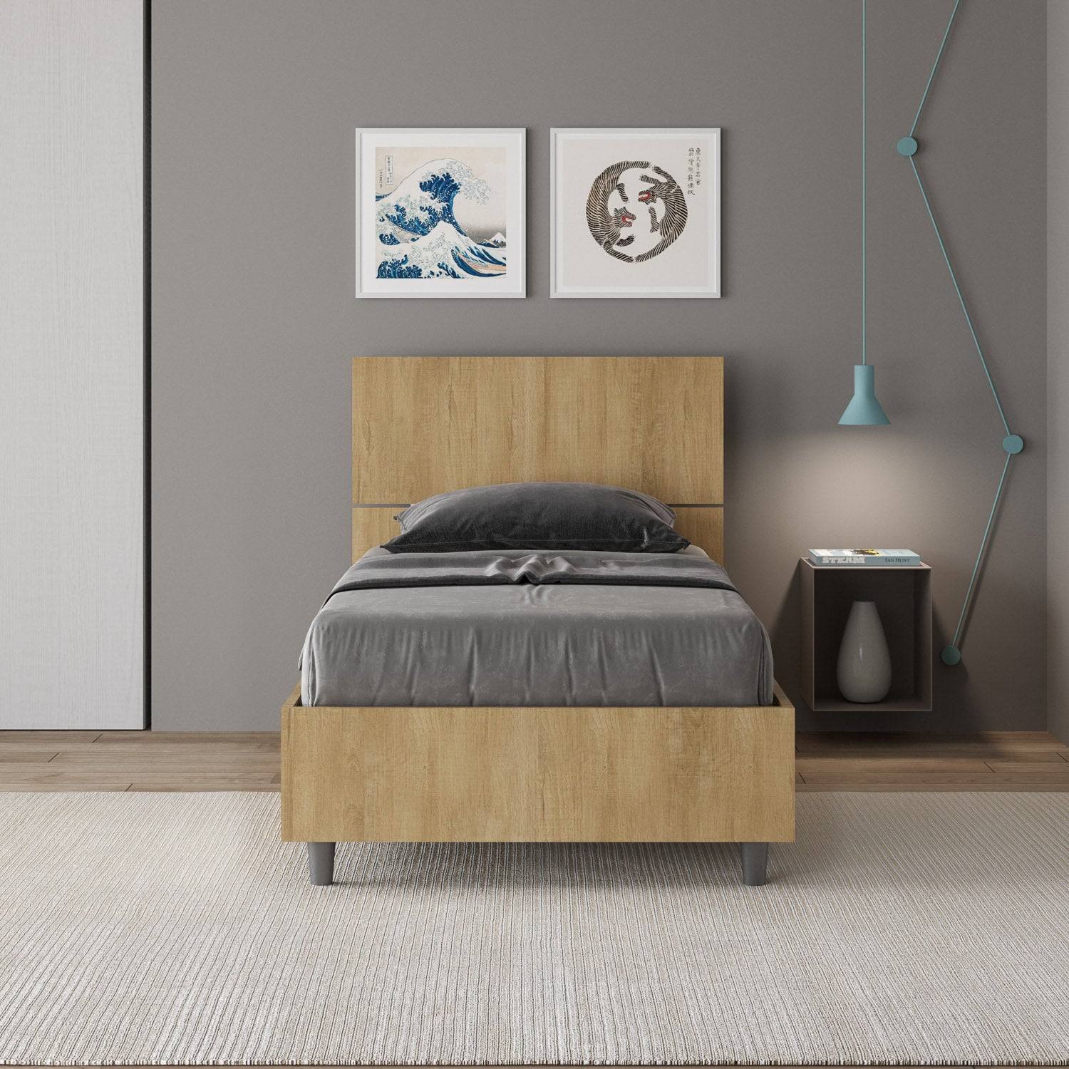 Letto singolo 80x190 testata inclinata Demas senza rete, con rete, contenitore - Image 10