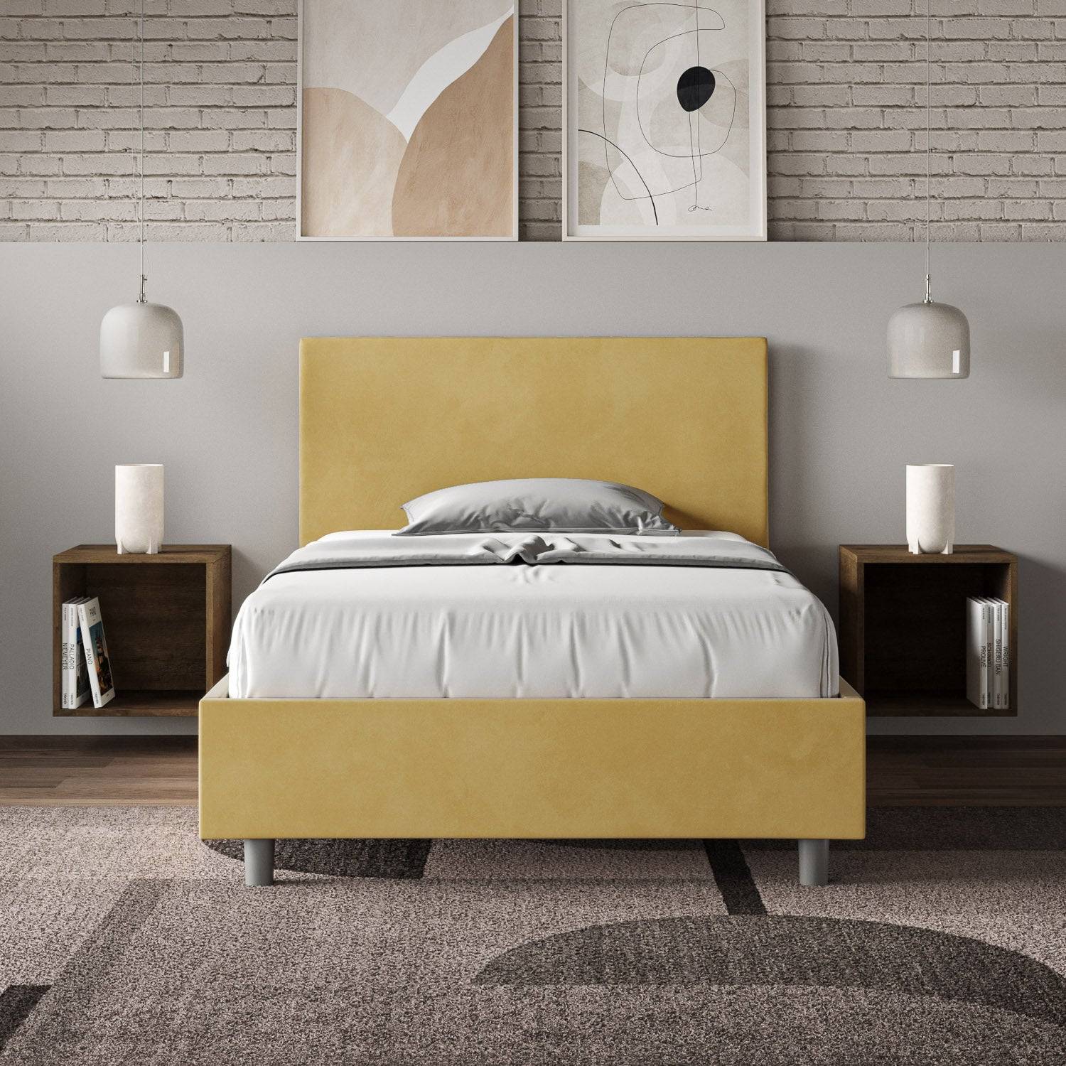 Letto singolo contenitore imbottito 100x190 microfibra Adele - Image 16