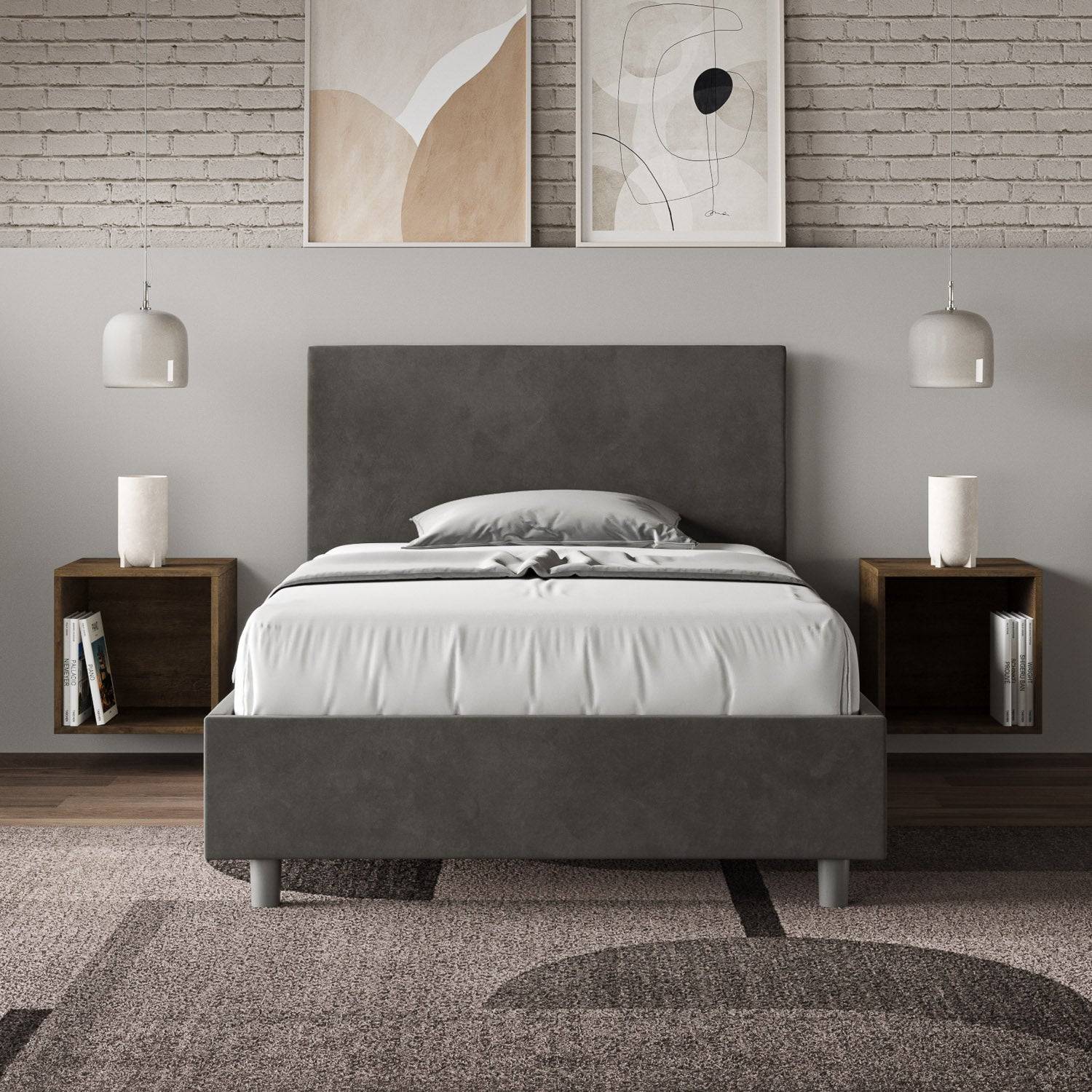 Letto singolo contenitore imbottito 100x190 microfibra Adele - Image 2