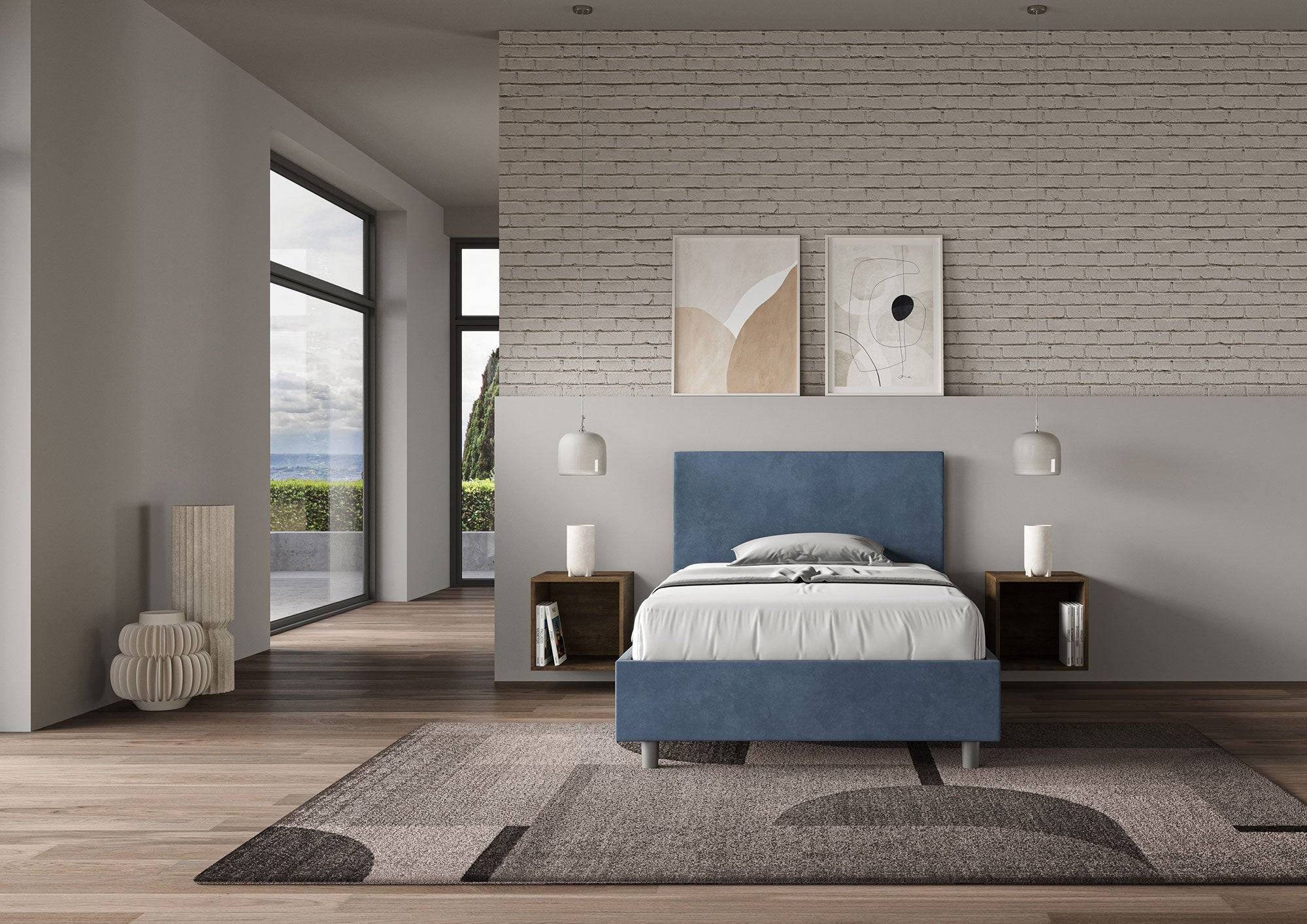 Letto singolo contenitore imbottito 100x190 microfibra Adele - Image 22