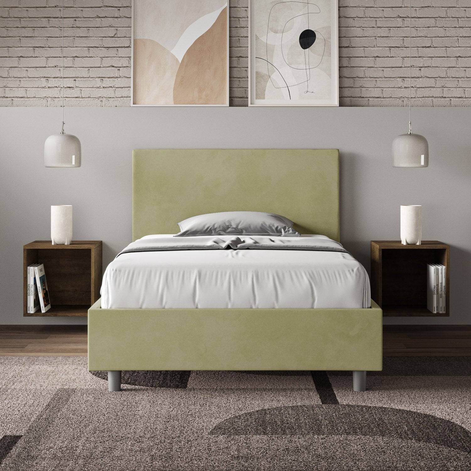 Letto singolo contenitore imbottito 100x190 microfibra Adele - Image 25