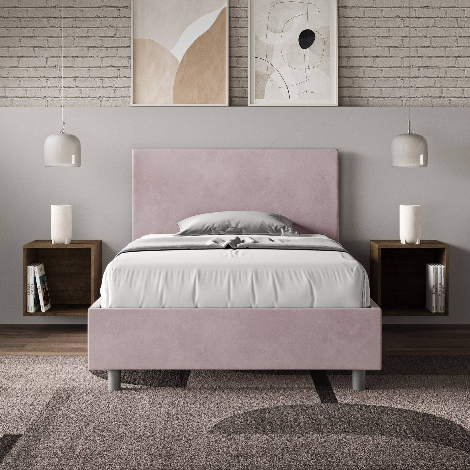 Letto singolo contenitore imbottito 100x190 microfibra Adele - Image 28