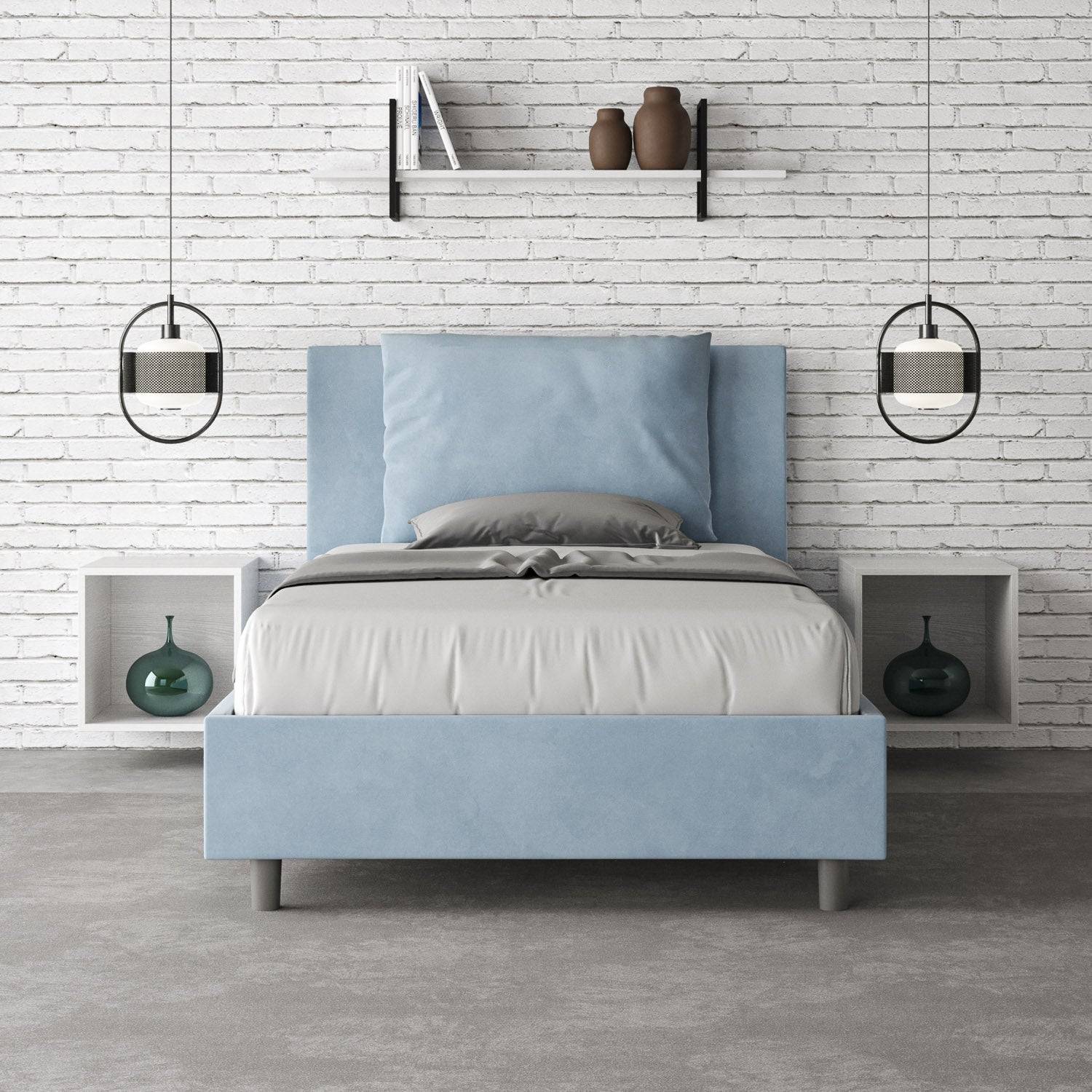 Letto singolo contenitore imbottito 100x190 microfibra Antea - Image 12