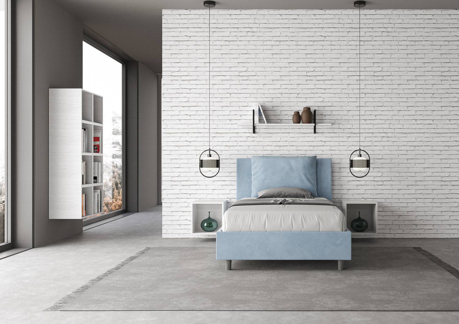 Letto singolo contenitore imbottito 100x190 microfibra Antea - Image 13