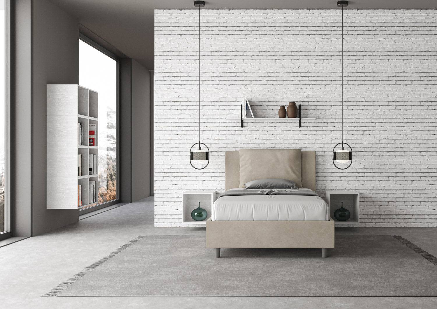 Letto singolo contenitore imbottito 100x190 microfibra Antea - Image 8