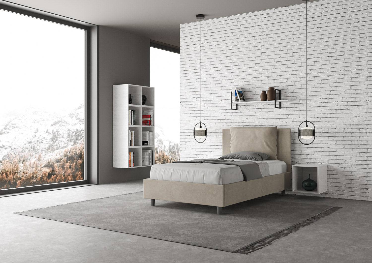 Letto singolo contenitore imbottito 100x190 microfibra Antea - Image 9