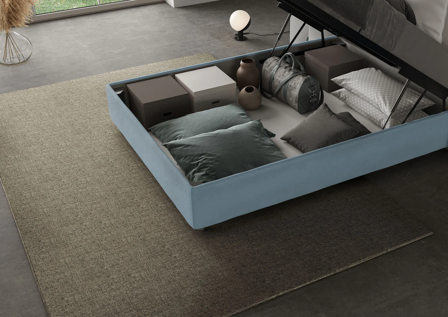 Letto singolo contenitore imbottito 100x190 microfibra Azelia - Image 15