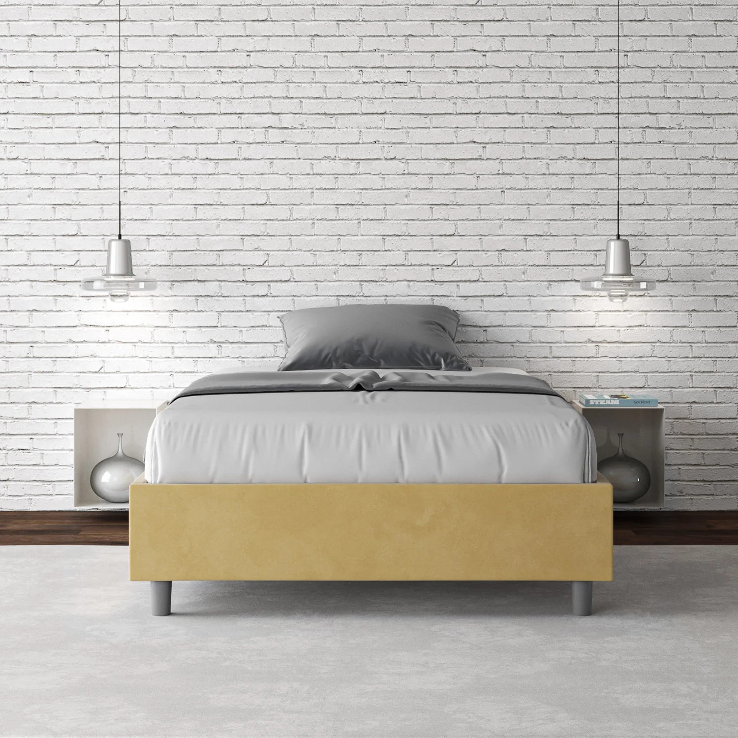 Letto singolo contenitore imbottito 100x190 microfibra Azelia - Image 17