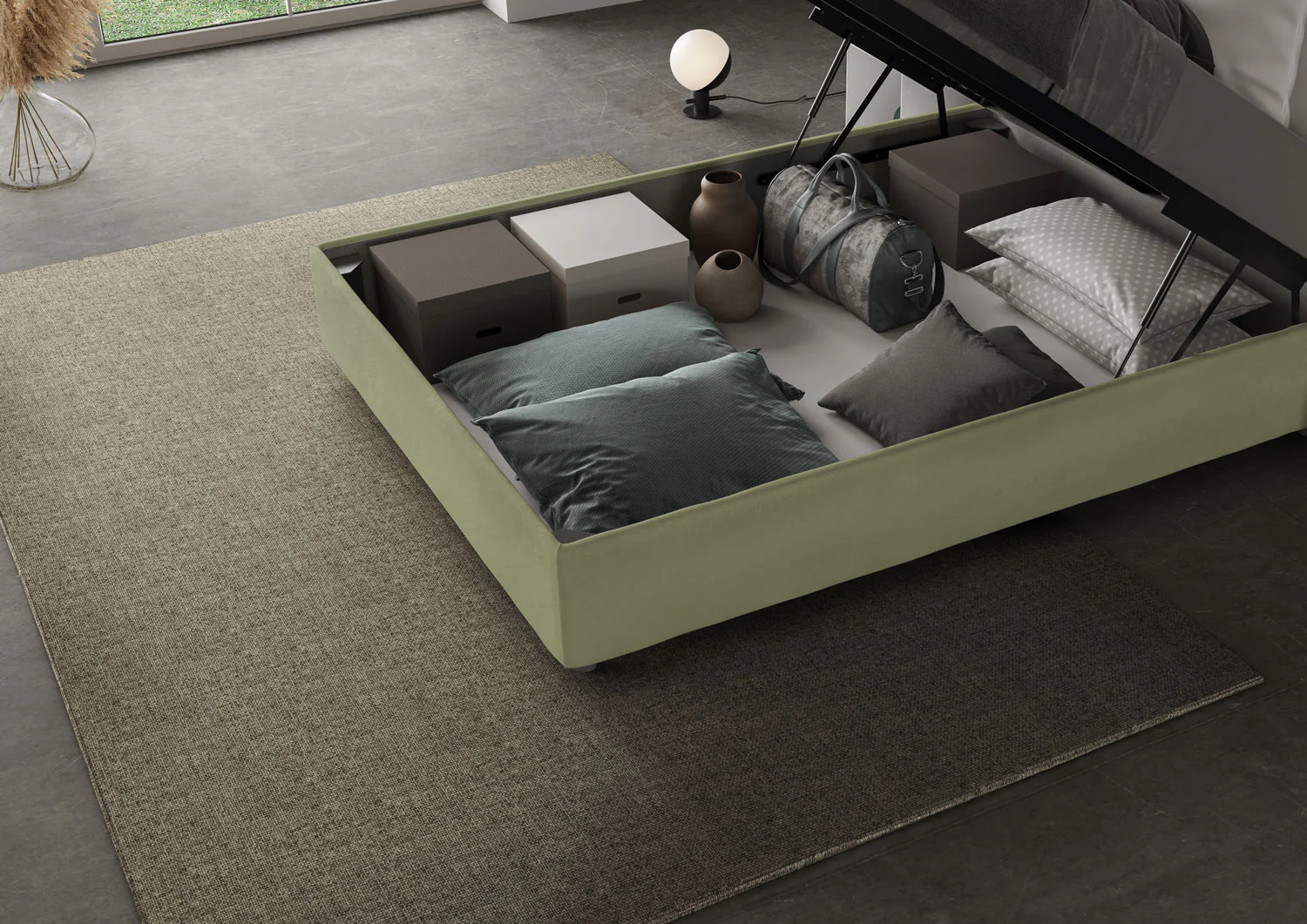 Letto singolo contenitore imbottito 100x190 microfibra Azelia - Image 30