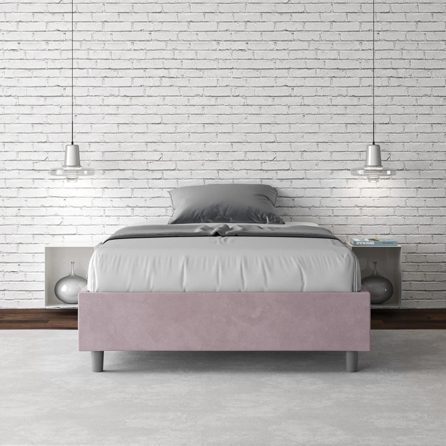 Letto singolo contenitore imbottito 100x190 microfibra Azelia - Image 32