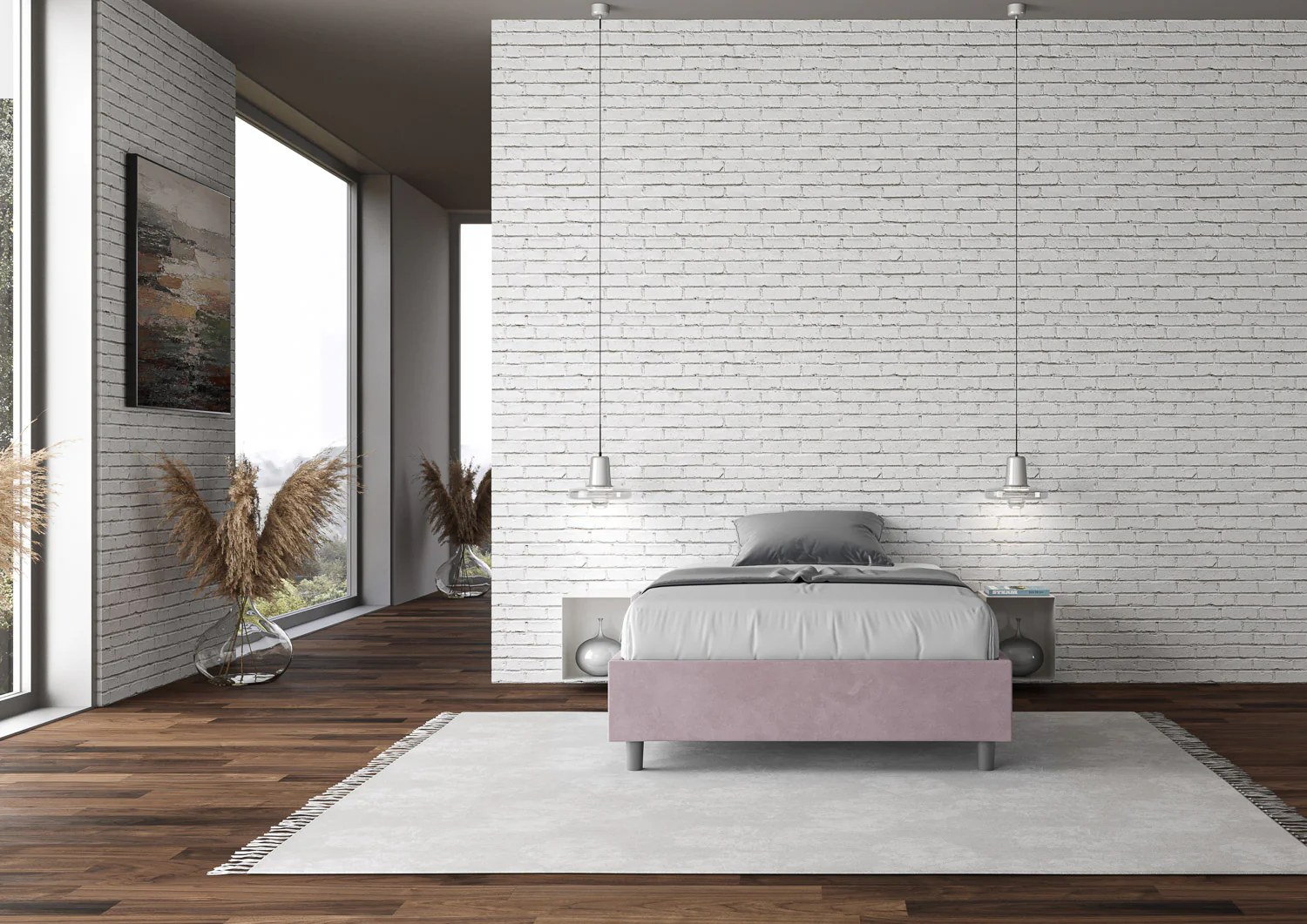 Letto singolo contenitore imbottito 100x190 microfibra Azelia - Image 33