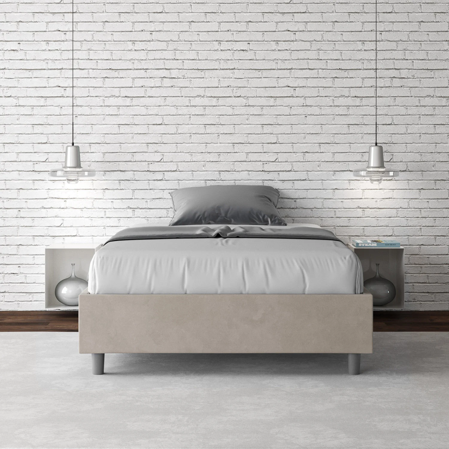 Letto singolo contenitore imbottito 100x190 microfibra Azelia - Image 41