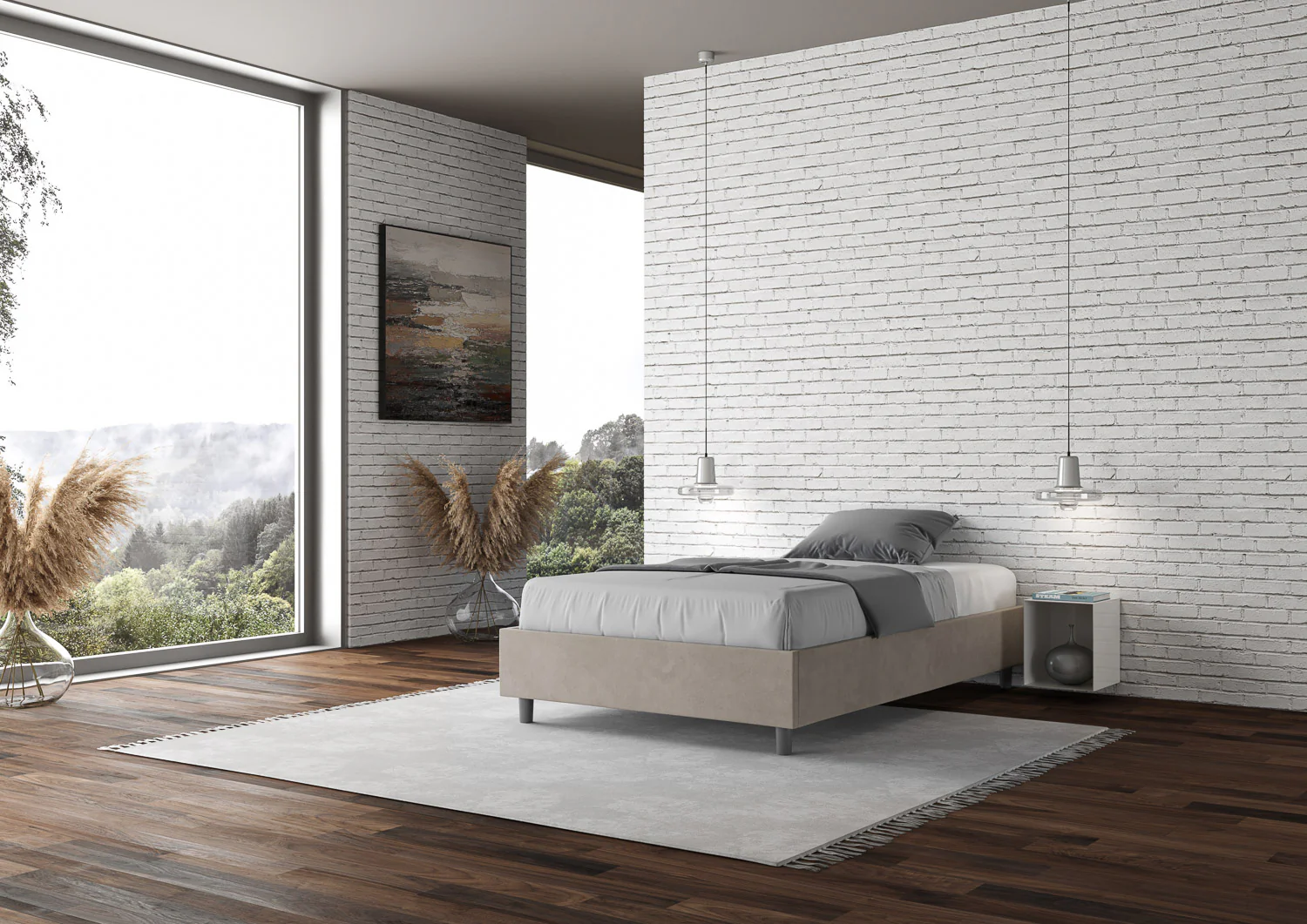 Letto singolo contenitore imbottito 100x190 microfibra Azelia - Image 43
