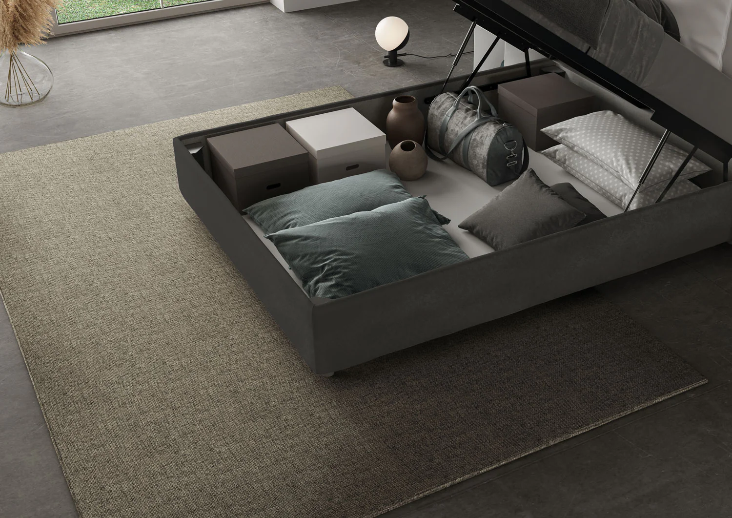 Letto singolo contenitore imbottito 100x190 microfibra Azelia - Image 5