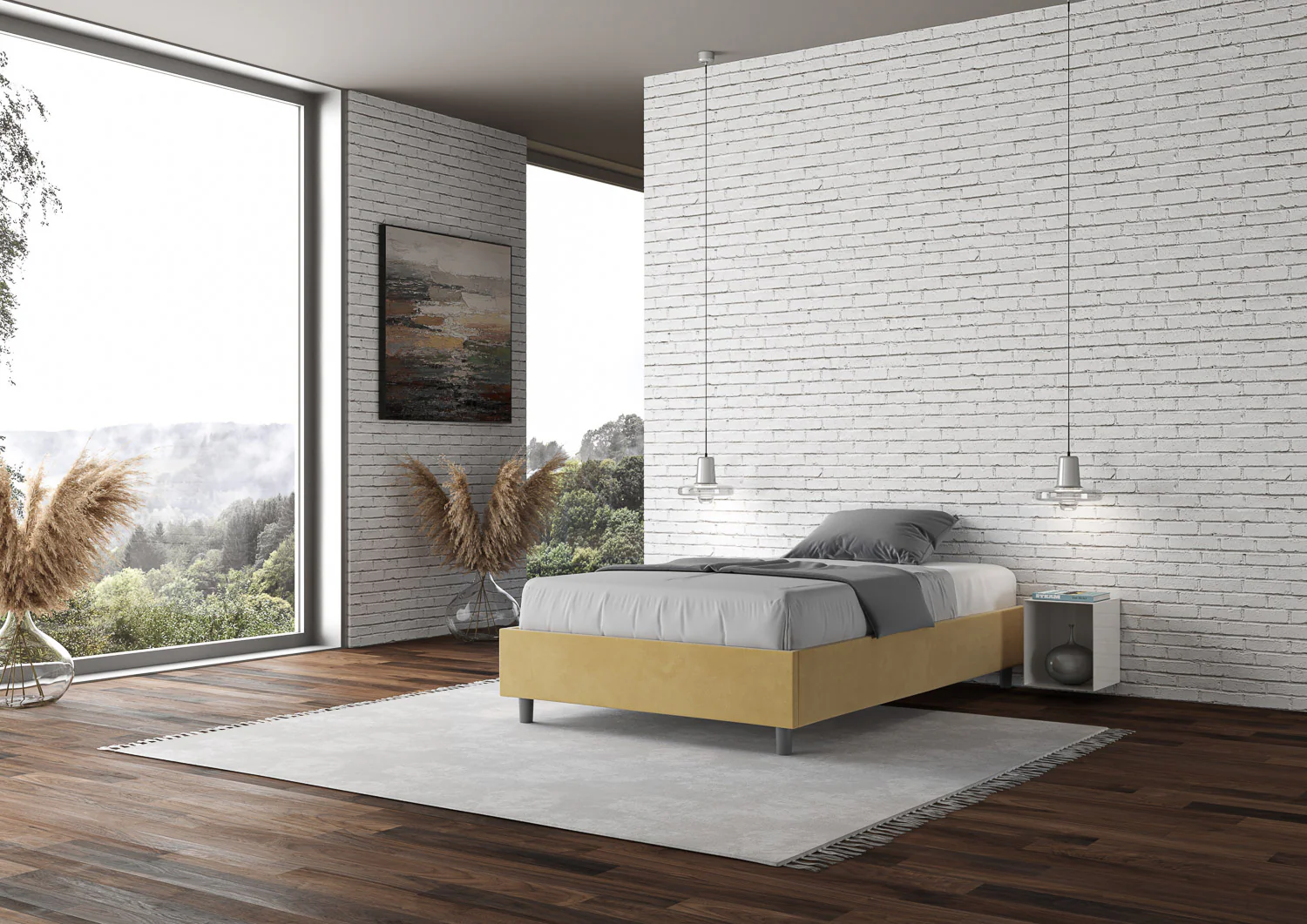Letto singolo contenitore imbottito 100x190 microfibra Azelia - Image 51