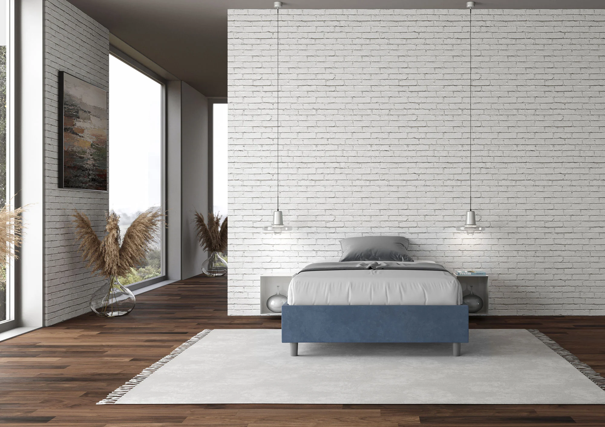 Letto singolo contenitore imbottito 100x190 microfibra Azelia - Image 54